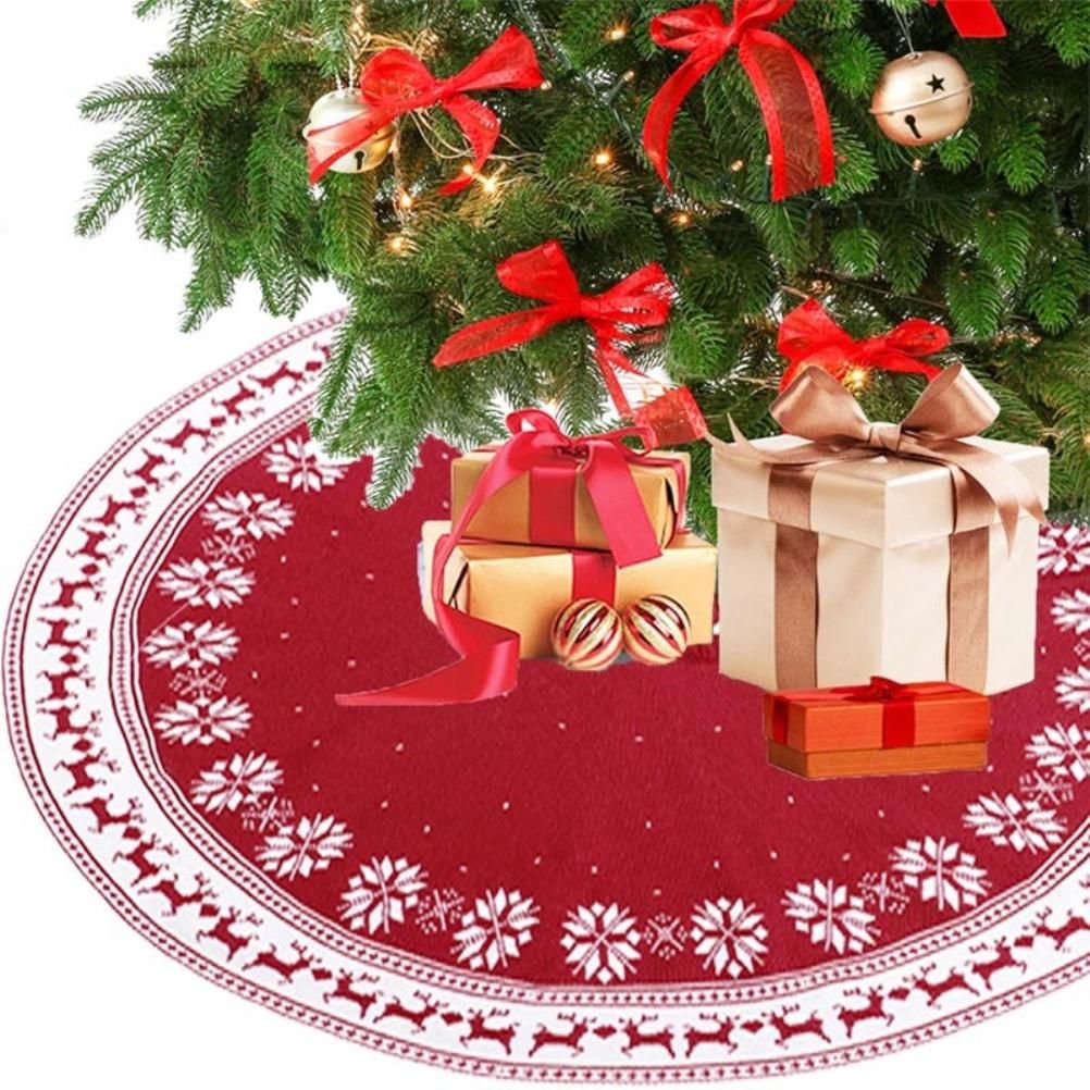 Festival Tree Skirt Knitted Tree Skirt Apron Snowflake Deer for Gift Holidays 90cm view 11