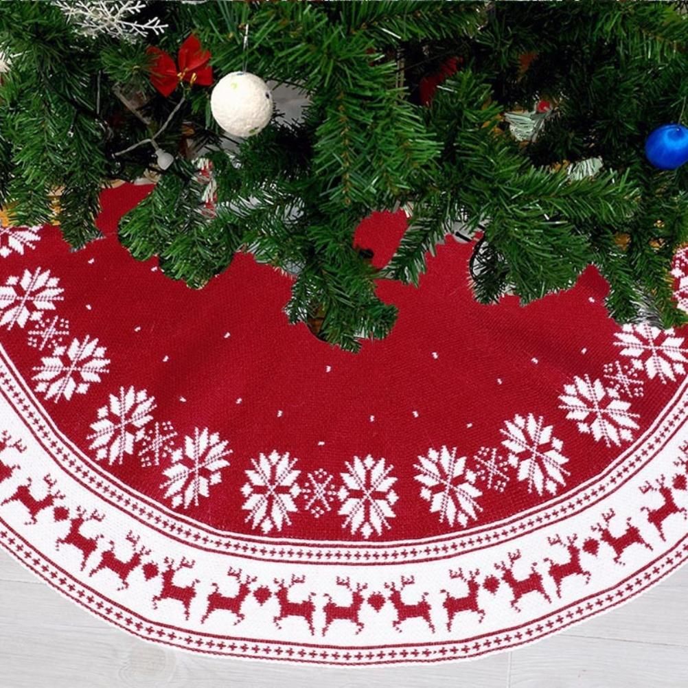Festival Tree Skirt Knitted Tree Skirt Apron Snowflake Deer for Gift Holidays 90cm view 12