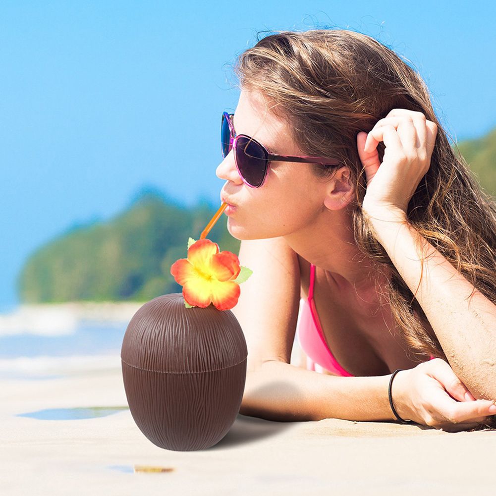 6Pcs Coconut Cup for Cocktails Hawaiian Party Plastic Drink Bottle 56g
