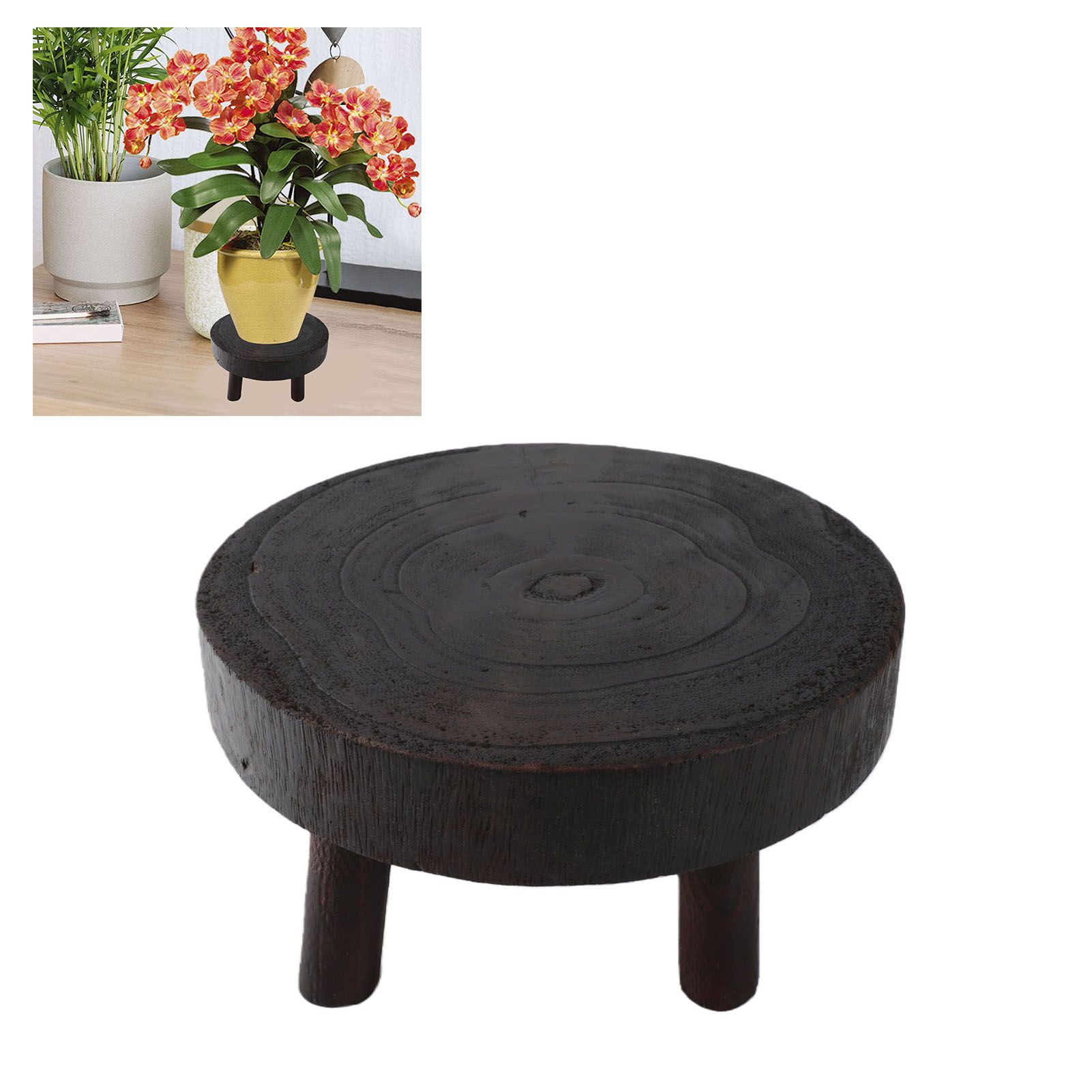 Wooden Flower Stand Stool Round Wooden Riser with 2.4in Leg Height Burnt Tung view 7