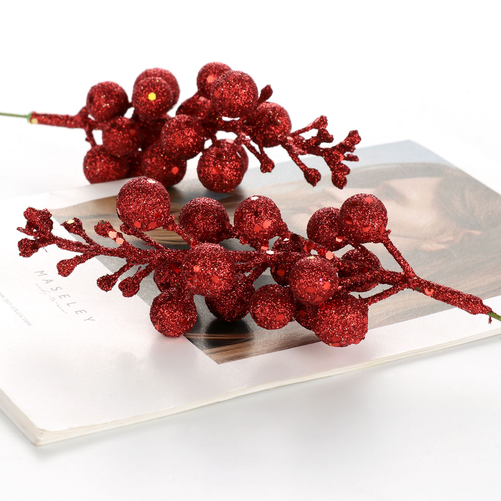 24Pcs Xmas Tree Decoration Berries Shining Sequined Simulated Wreath Rattan view 3