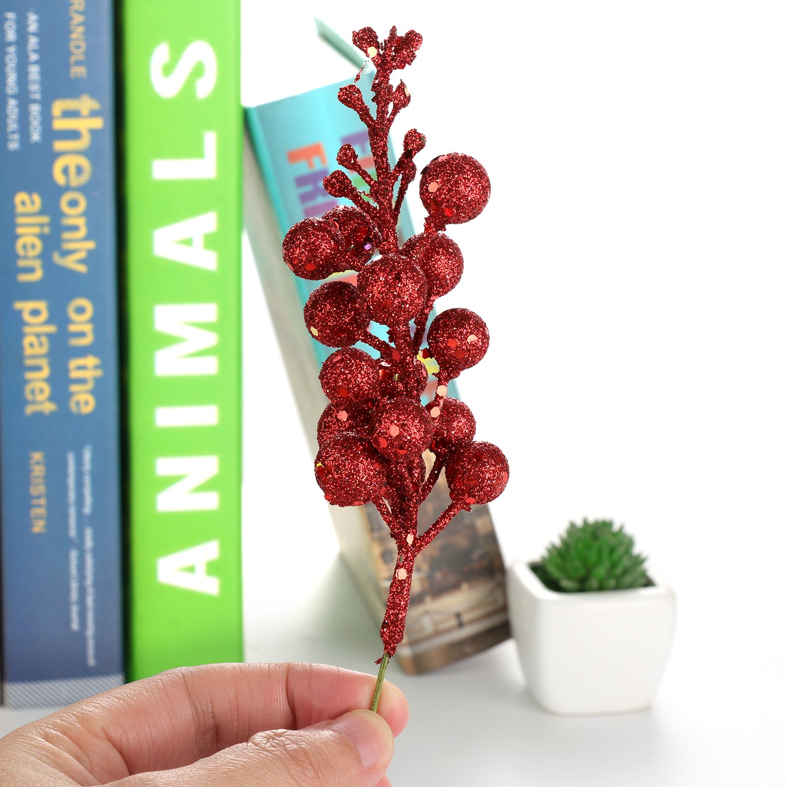 36Pcs Xmas Tree Decoration Berries Shining Sequined Simulated Wreath Rattan view 5