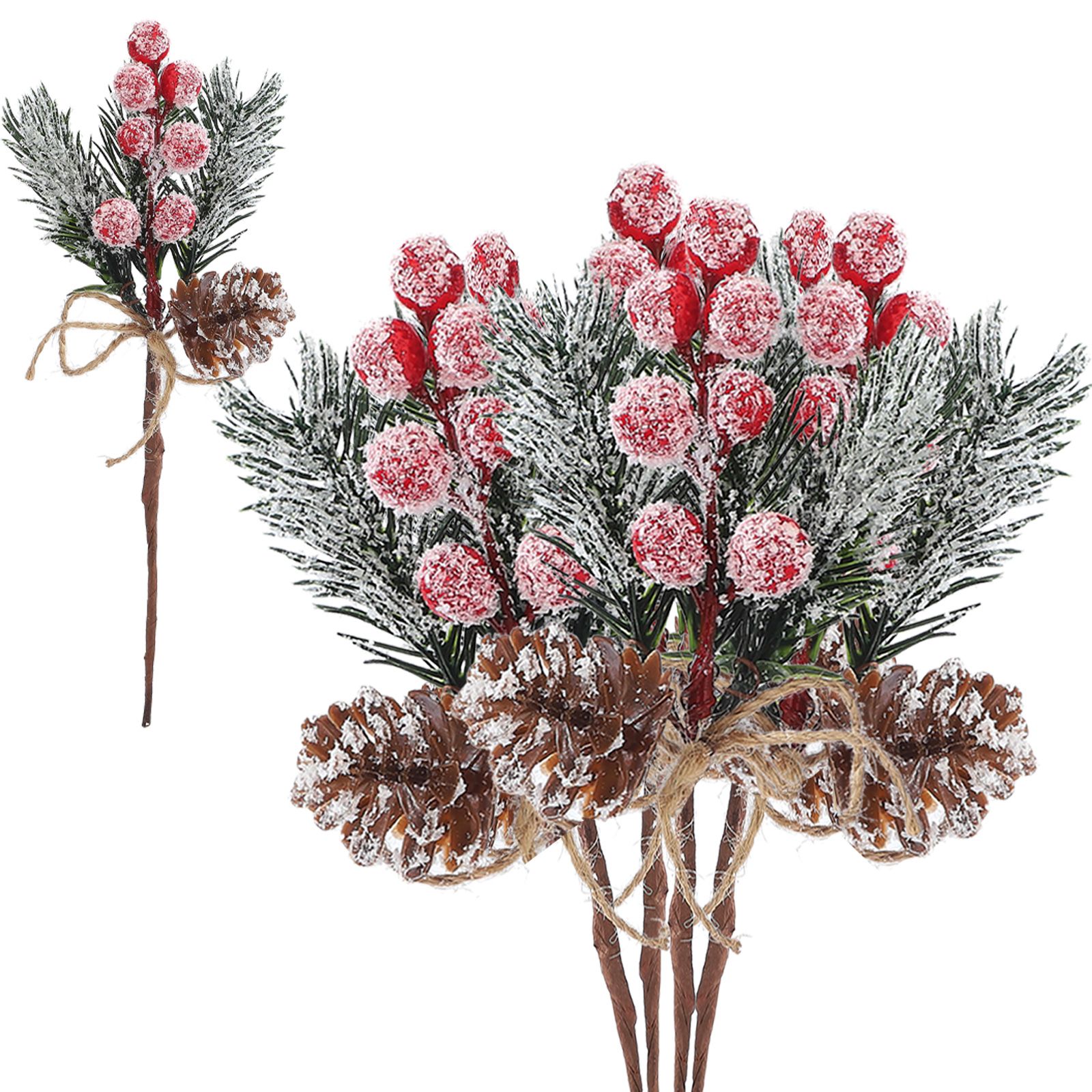 20PCS Artificial Pinecone and Berry Picks Faux Pine Tree Needles Branches Xmas view 2