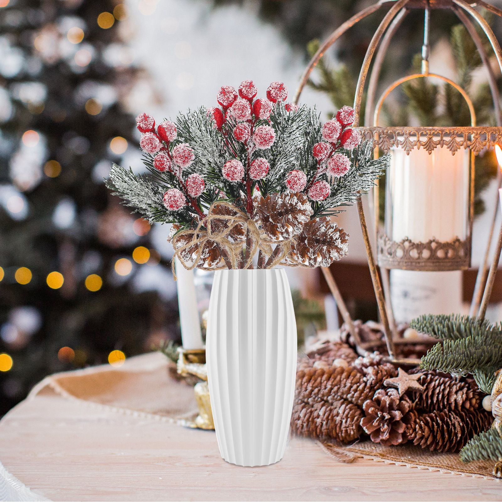 20PCS Artificial Pinecone and Berry Picks Faux Pine Tree Needles Branches Xmas view 5