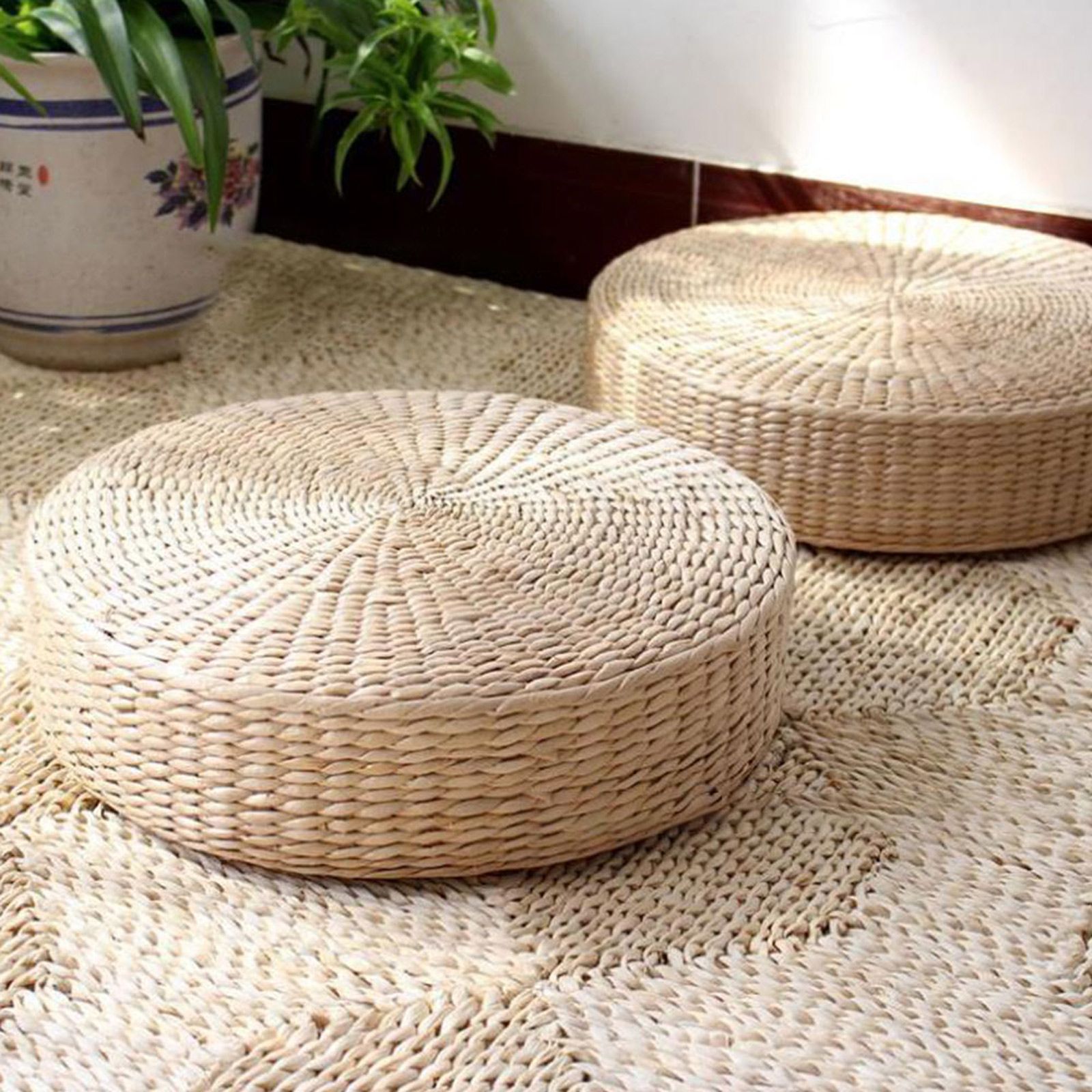 Japanese Style Handcrafted Tatami Floor Pillow Sitting Cushion Round Padded view 5