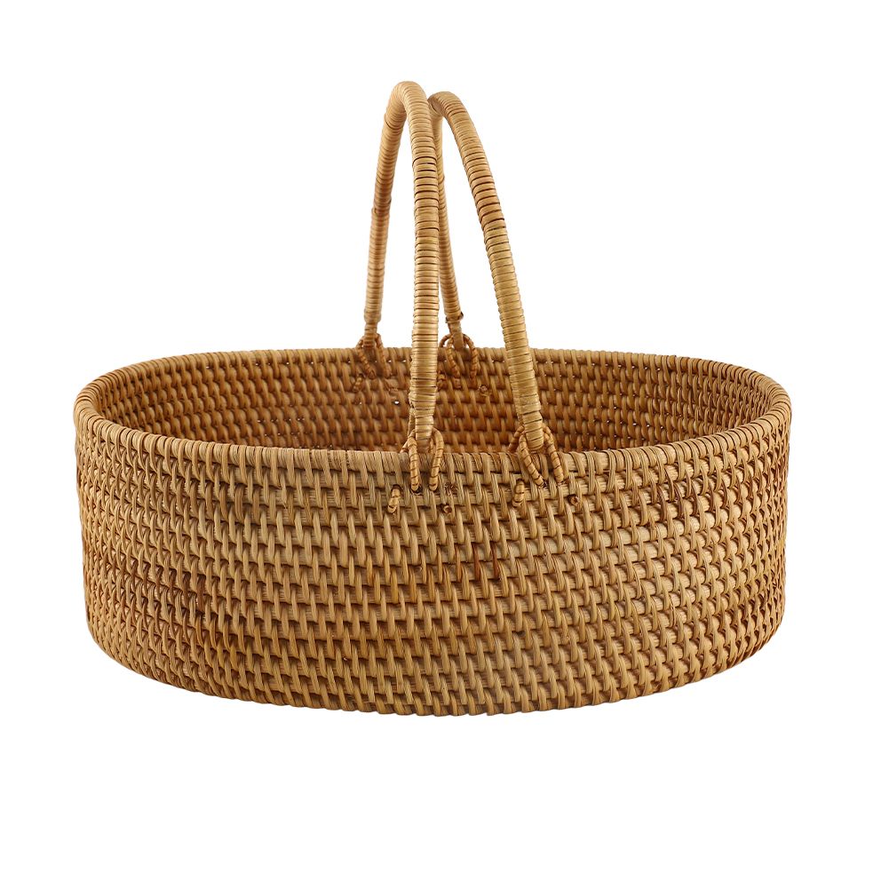 Rattan Woven Basket Portable Handheld Oval Wicker Fruit Flowers Basket for