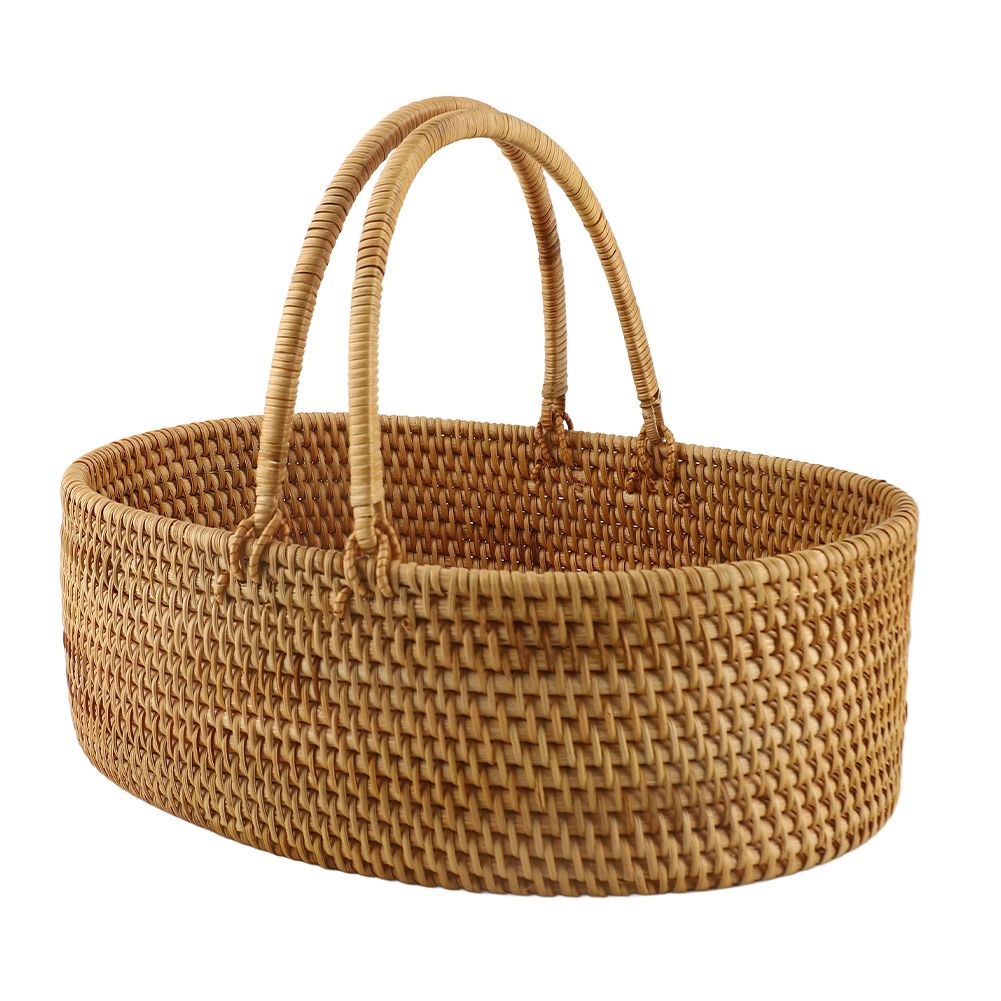 Rattan Woven Basket Portable Handheld Oval Wicker Fruit Flowers Basket for view 2
