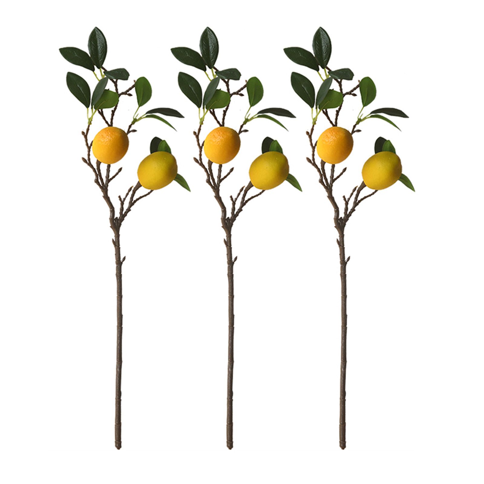 3pcs Artificial Lemons Branches 2 Head Faux Lemons with Stem for Kitchen view 2