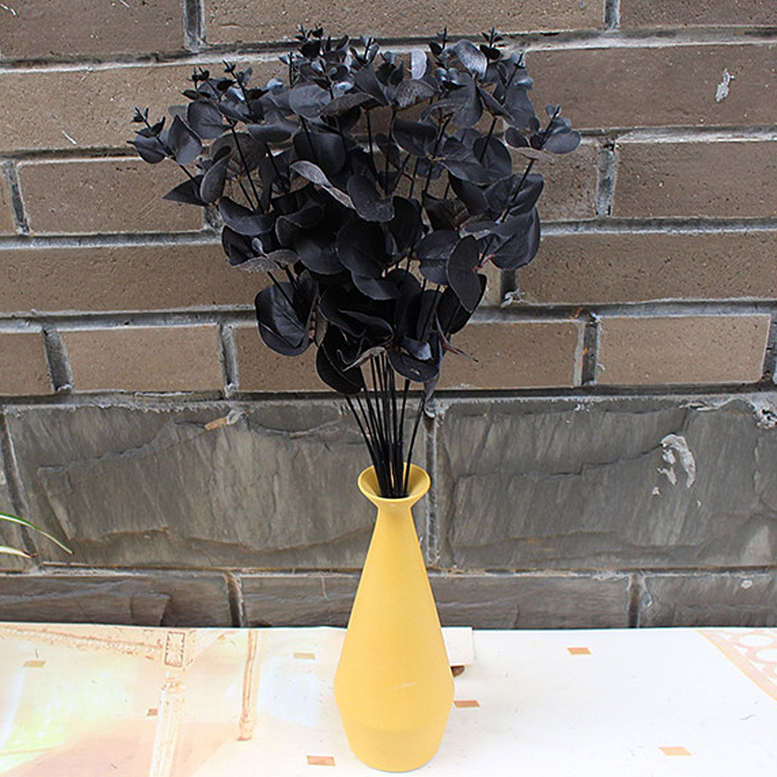 4 Pcs Black Eucalyptus Stems Leaves Branches Artificial Flower Home Decor view 2