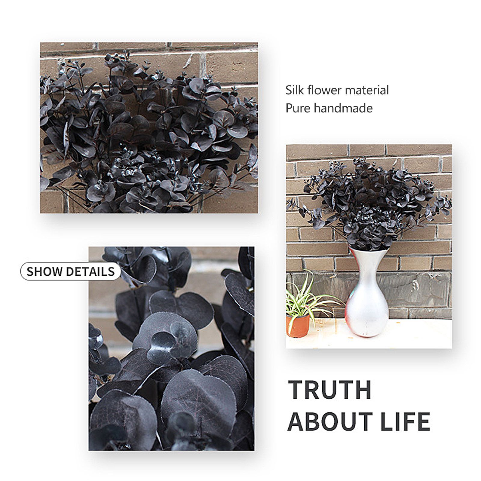 4 Pcs Black Eucalyptus Stems Leaves Branches Artificial Flower Home Decor view 4