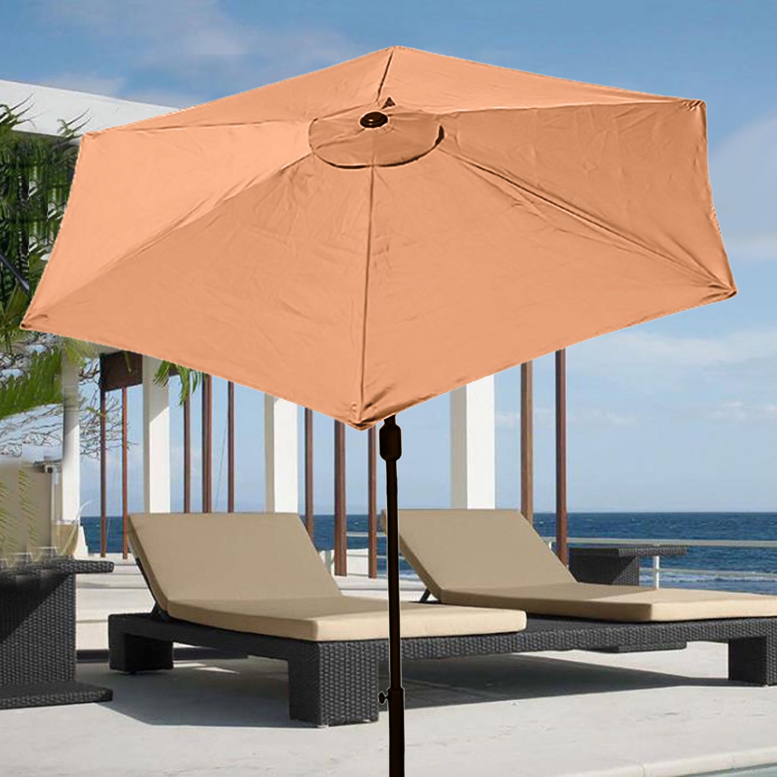 2pcs Patio Umbrella Replacement Canopy Beige 9.8ft 6 Ribs Umbrella Canopy for view 2
