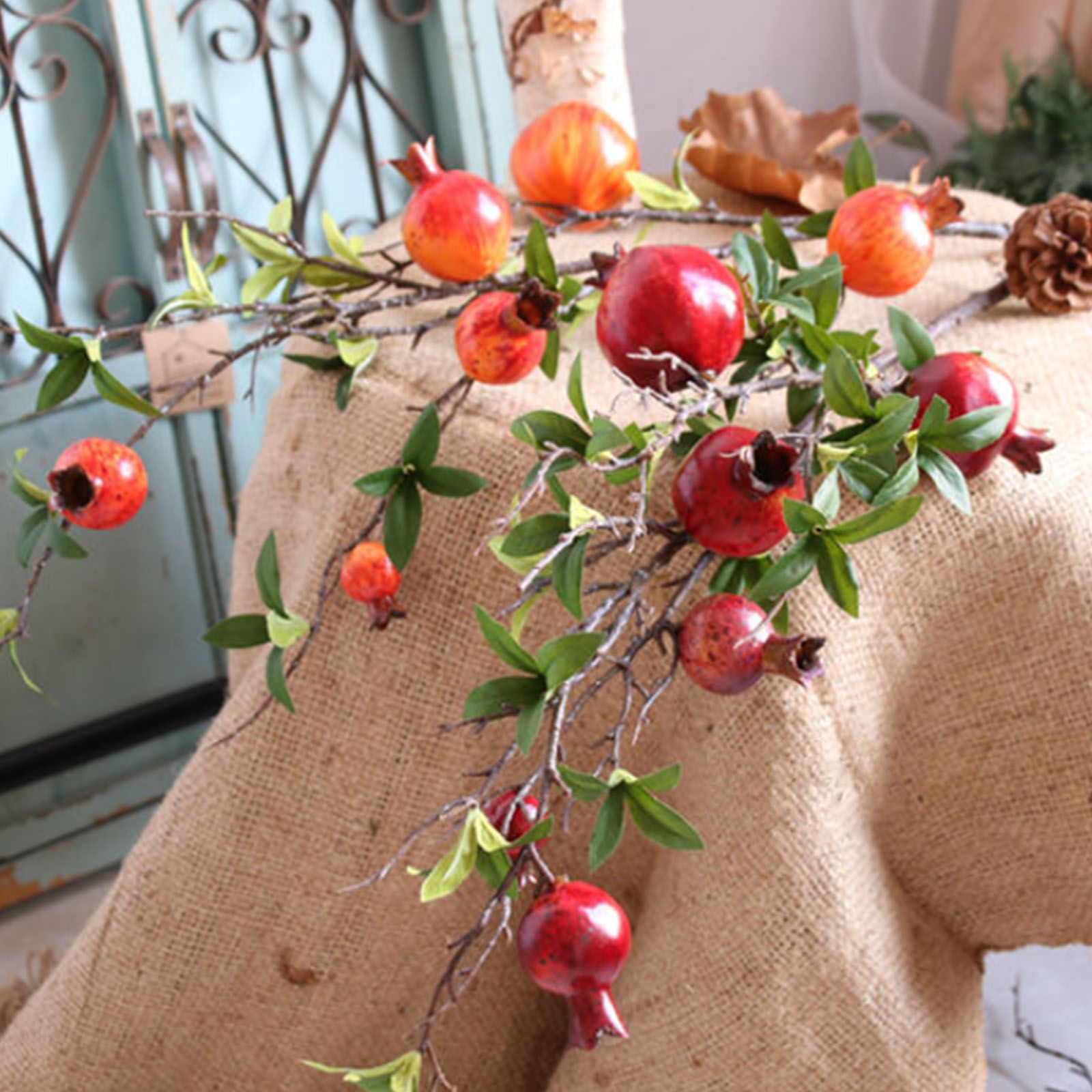 3pcs 6 Head Artificial Pomegranate Branch Stem Faux Fruit for Vase Realistic view 5