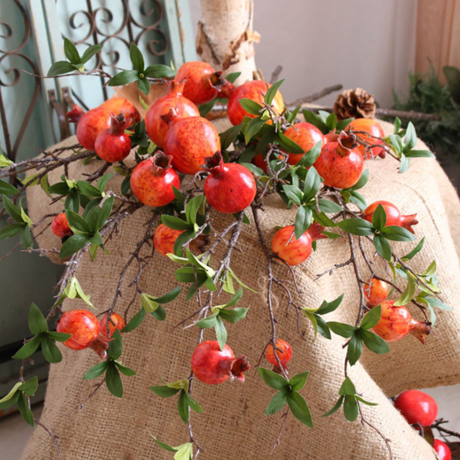3pcs 6 Head Artificial Pomegranate Branch Stem Faux Fruit for Vase Realistic view 3
