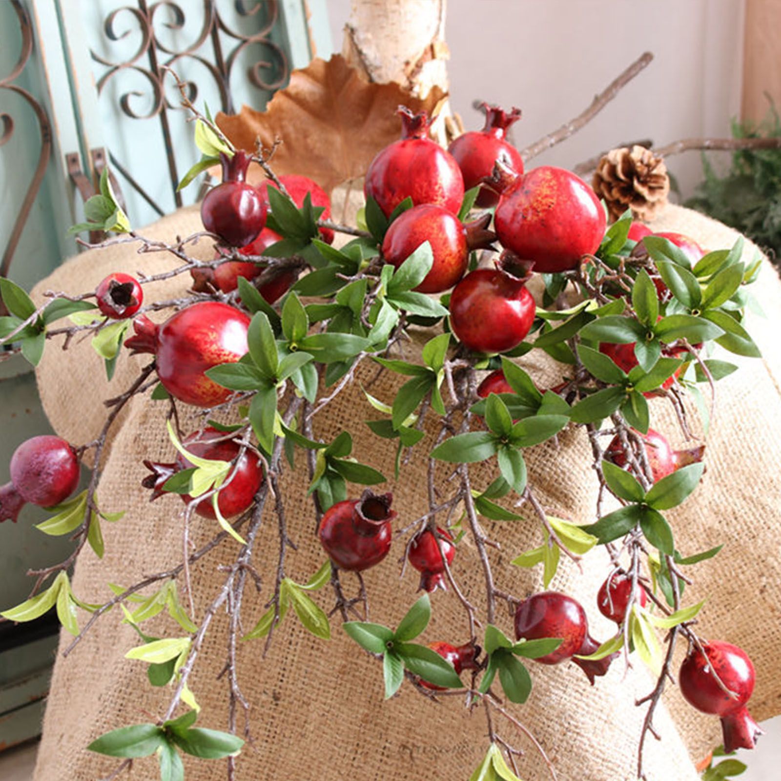 3pcs 6 Head Artificial Pomegranate Branch Stem Faux Fruit for Vase Realistic view 4