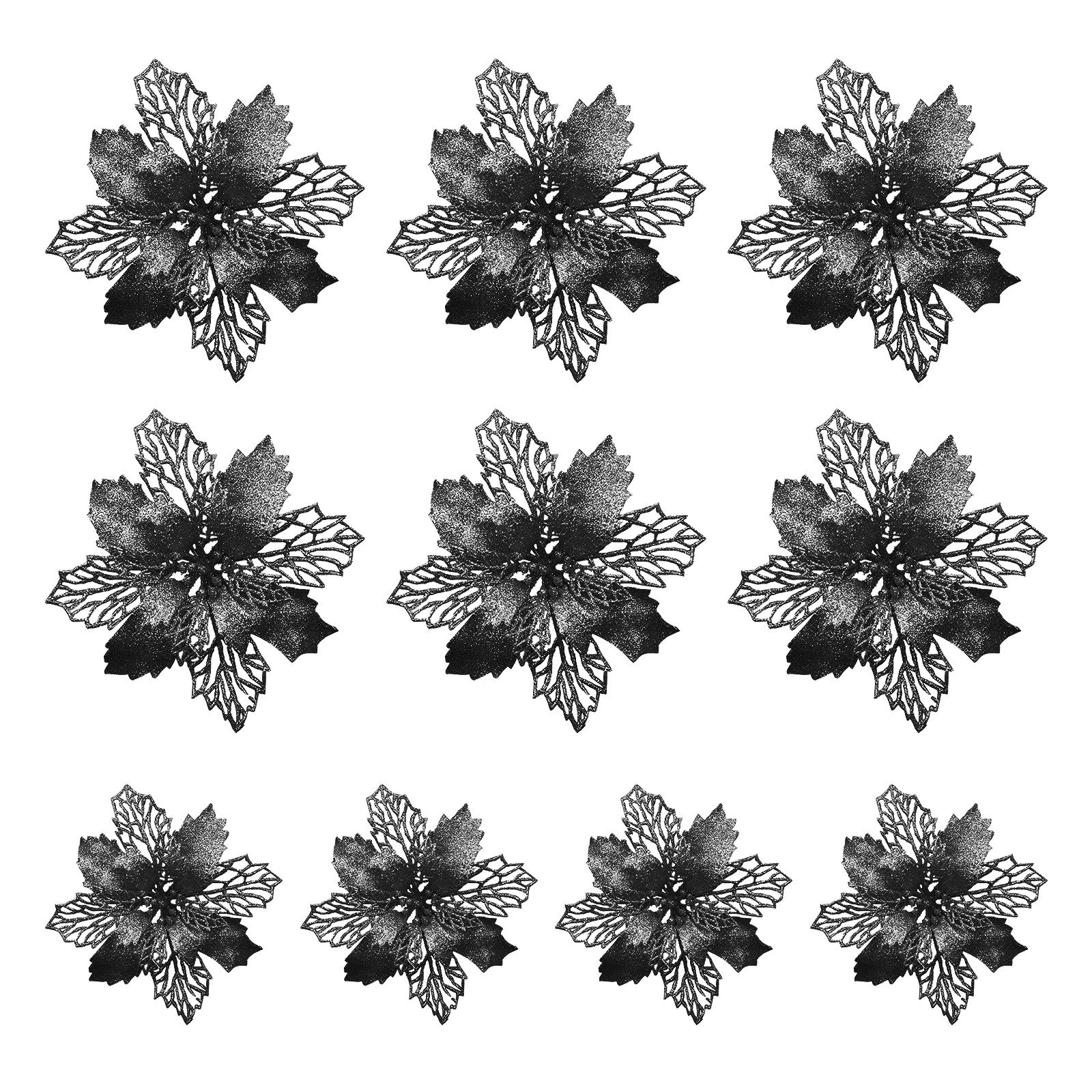 10Pcs Glitter Poinsettia 9cm Artificial Flowers Christmas for Wedding Party