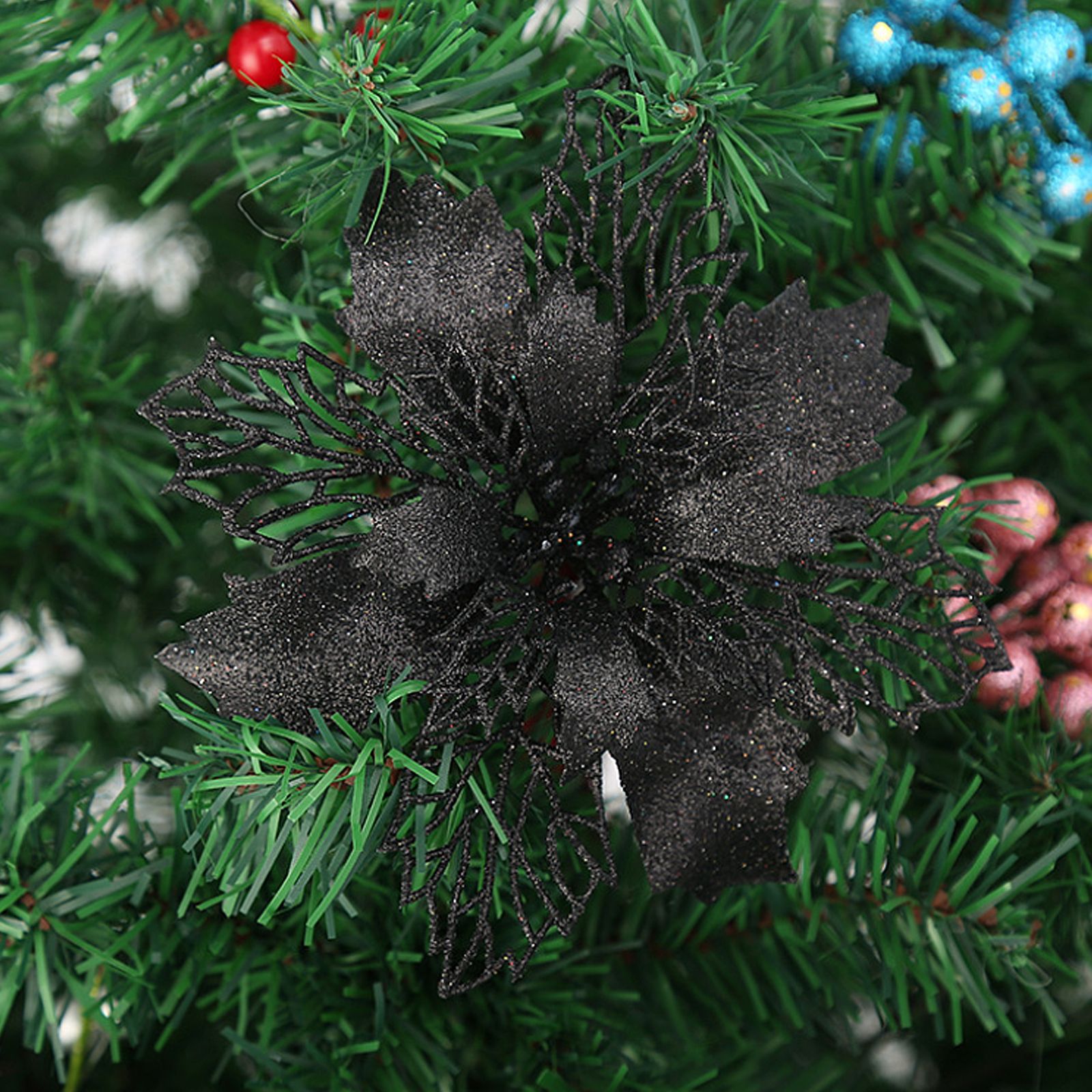 10Pcs Glitter Poinsettia 9cm Artificial Flowers Christmas for Wedding Party view 2