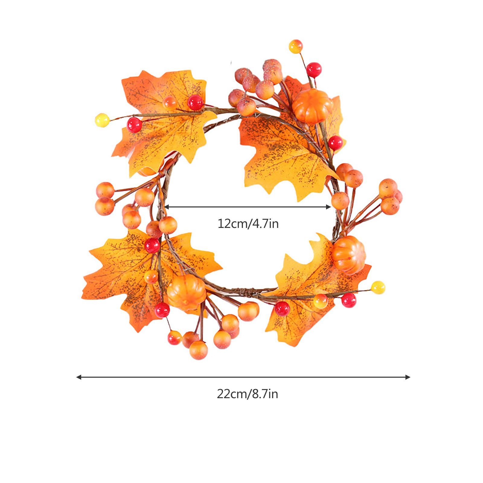 6 Pcs Artificial Maple Leaf Candle Ring Pumpkins Berries Maple Leaves Autumn view 6
