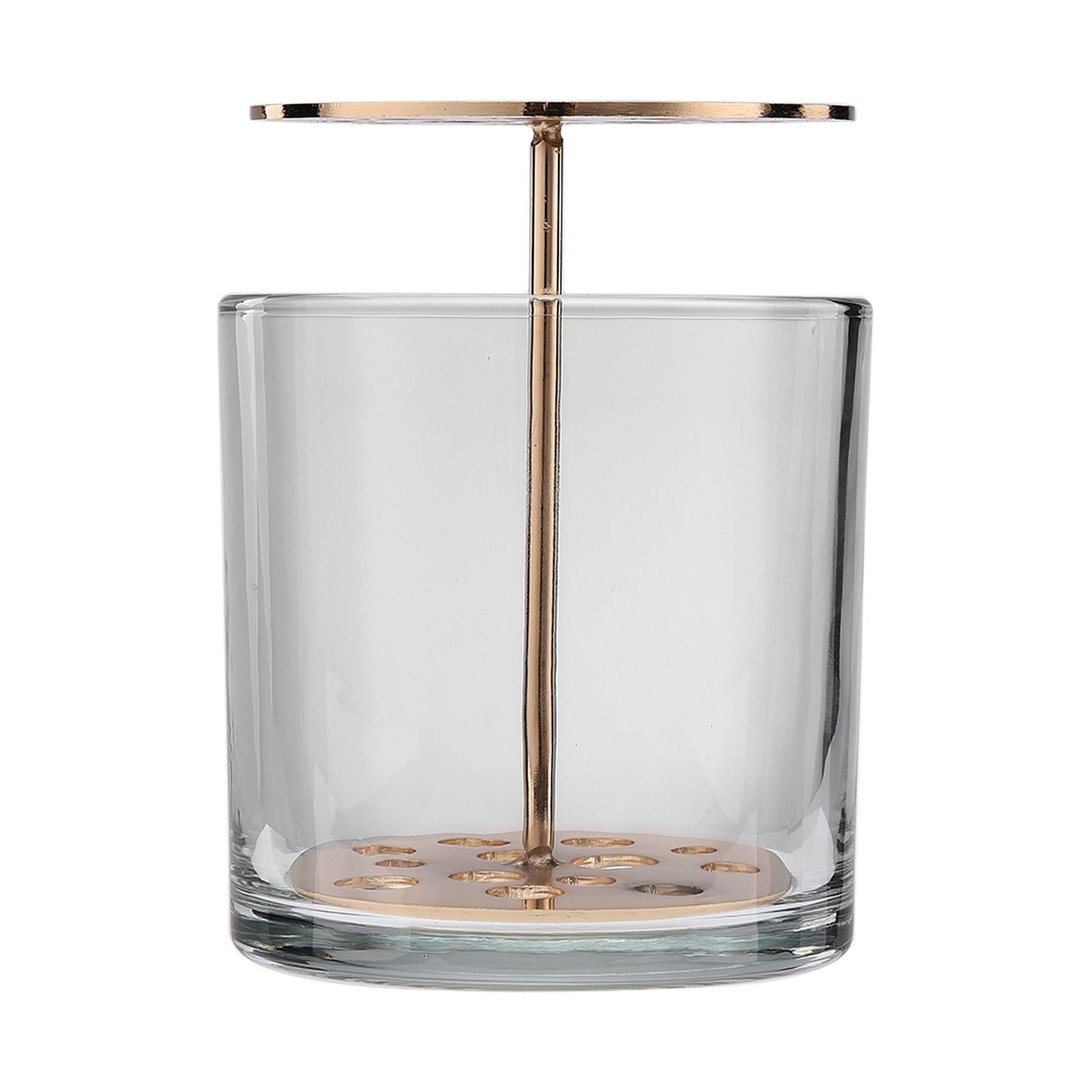 Cylindrical Transparent Hydroponic Vase Brass Plating Glass Vase for Flowers