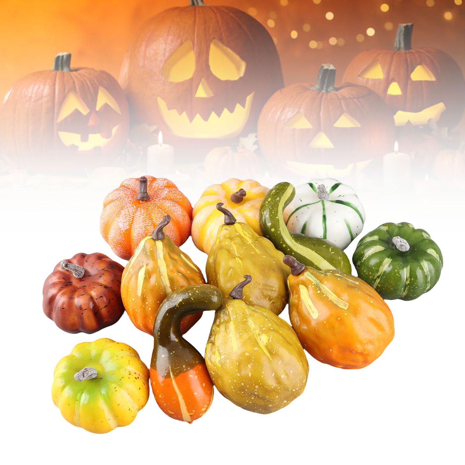 12pcs Fake Pumpkin Model Foam Reusable Decorative Artificial Pumpkins for Home view 7