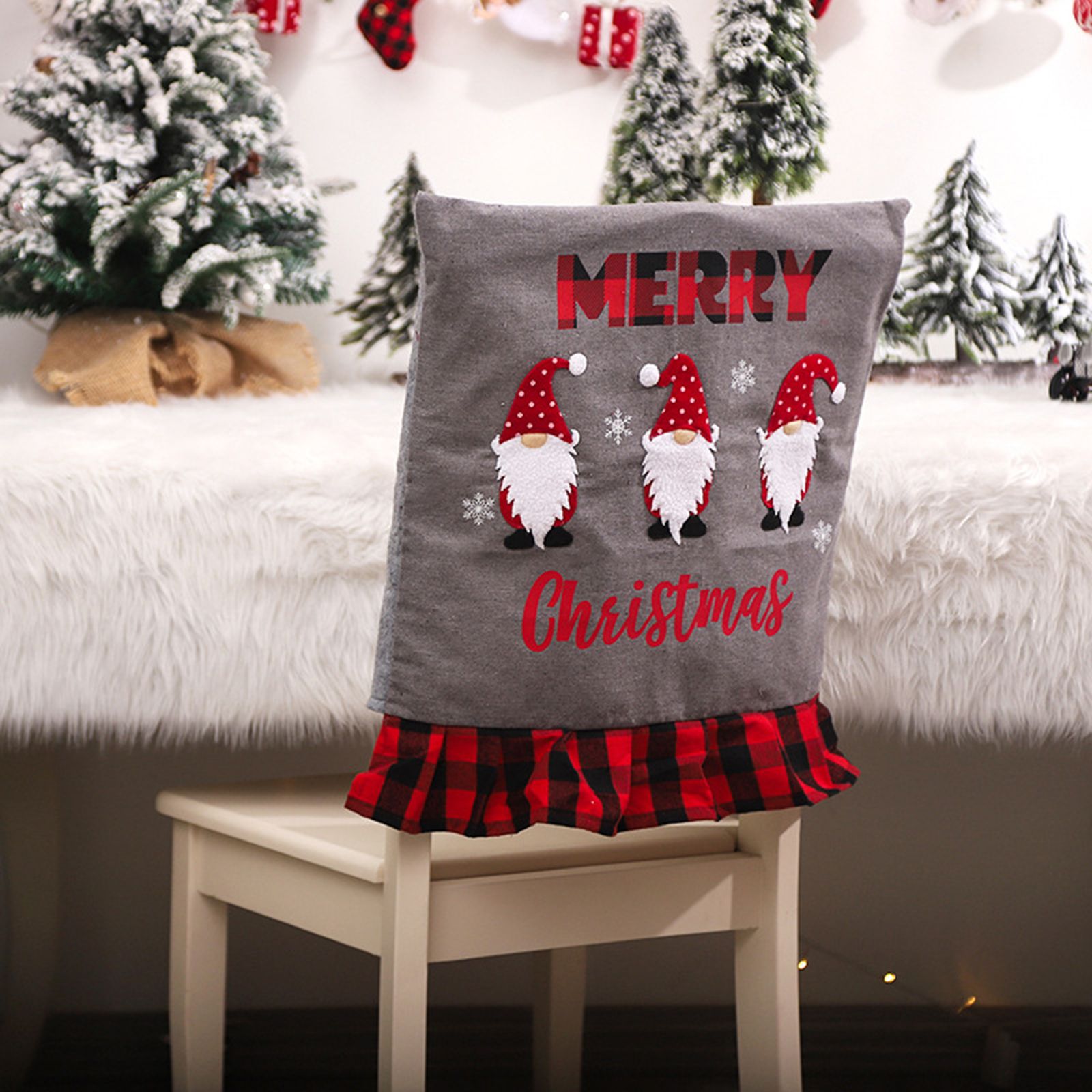 6pcs Xmas Chair Back Cover Linen Plaid Dining Chair Slipcover Protector for view 2
