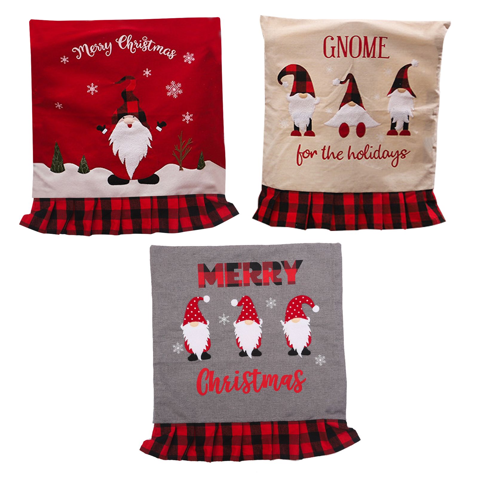 6pcs Xmas Chair Back Cover Linen Plaid Dining Chair Slipcover Protector for view 7