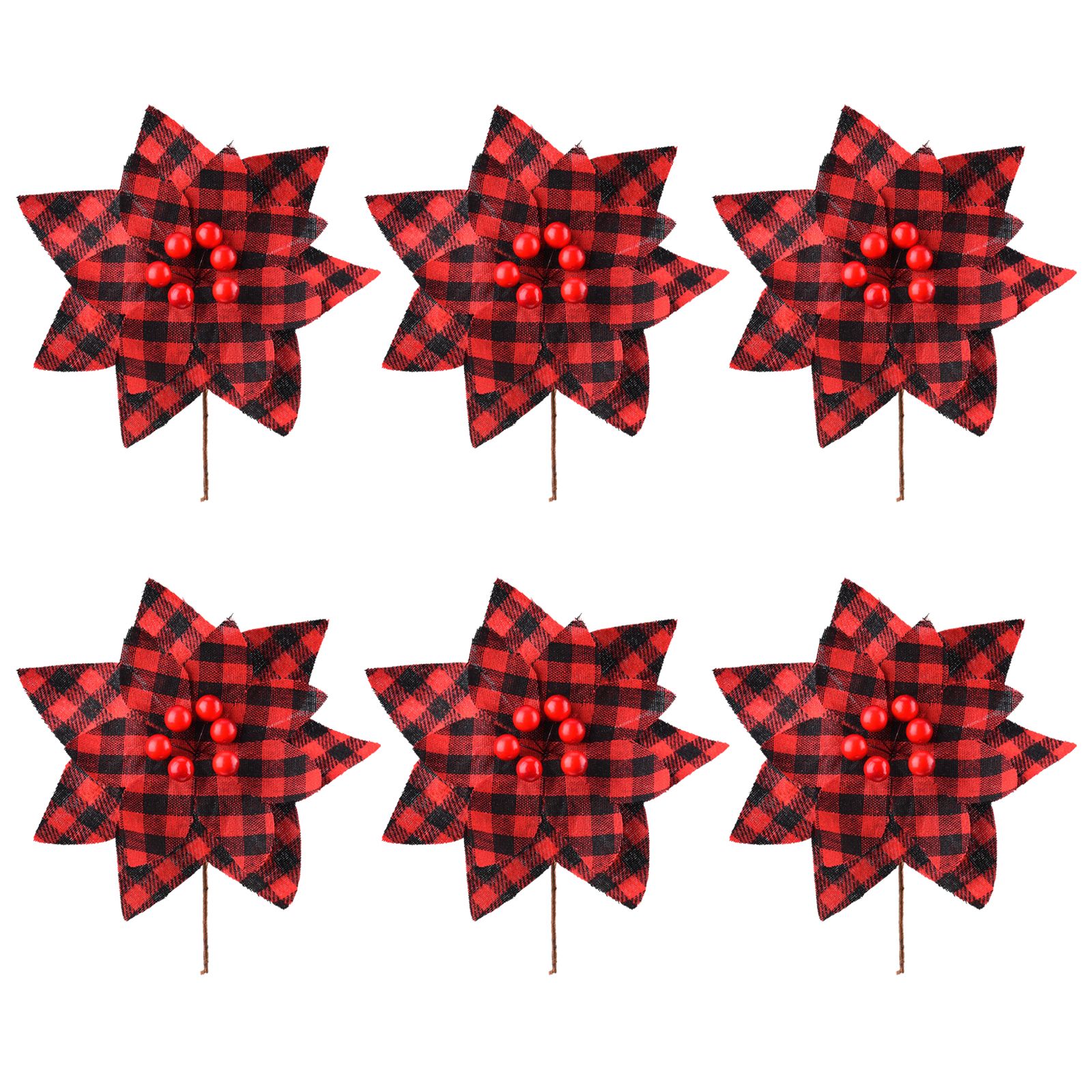 Plaid Poinsettias Xmas Tree Ornaments Artificial Xmas Flowers Poinsettia for view 6