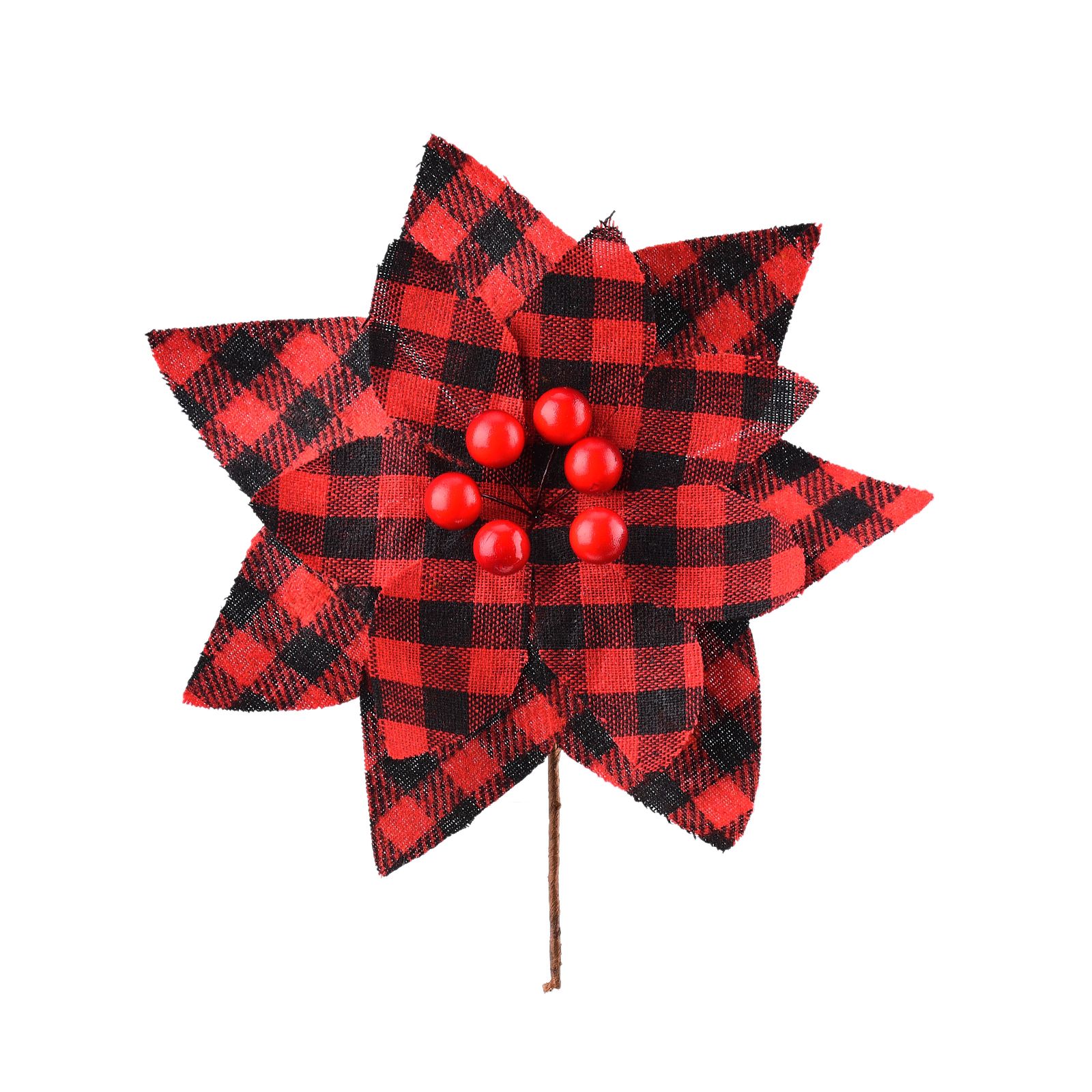 Plaid Poinsettias Xmas Tree Ornaments Artificial Xmas Flowers Poinsettia for view 7