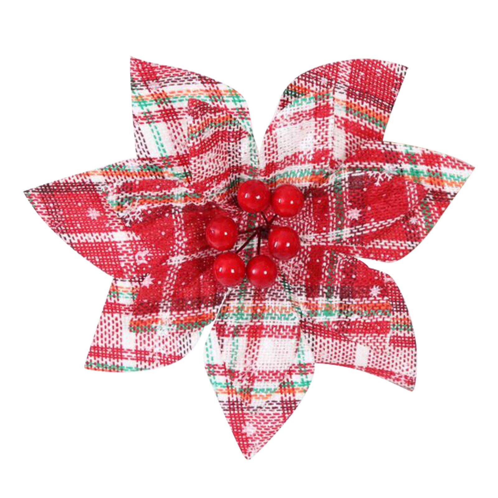 Plaid Poinsettias Xmas Tree Ornaments Artificial Xmas Flowers Poinsettia for