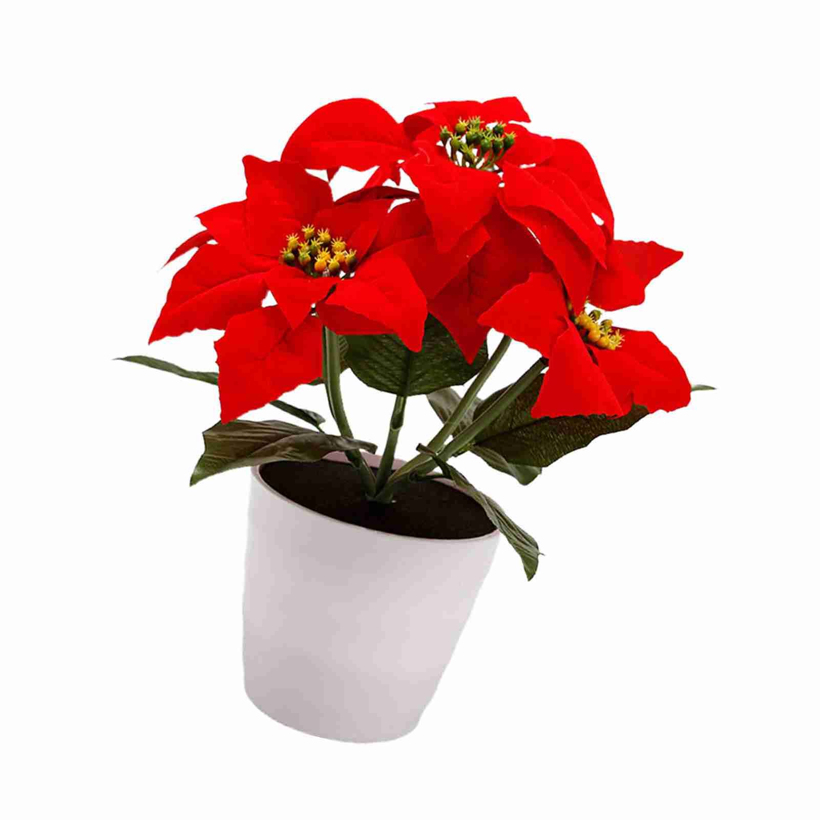 Artificial Potted Plant Xmas Flower Plants Simulation Poinsettia Table Lamp — image 1