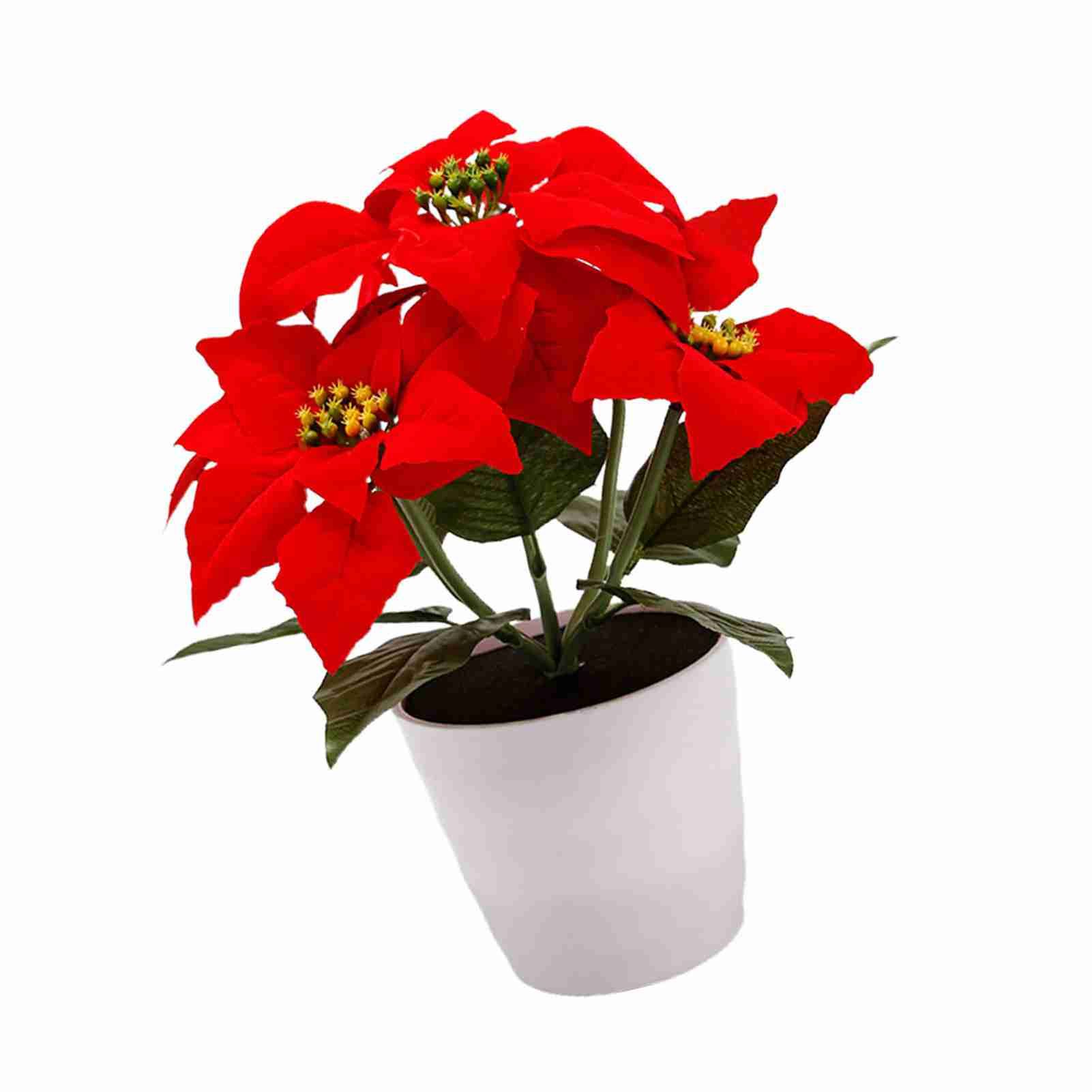 Artificial Potted Plant Xmas Flower Plants Simulation Poinsettia Table Lamp view 3