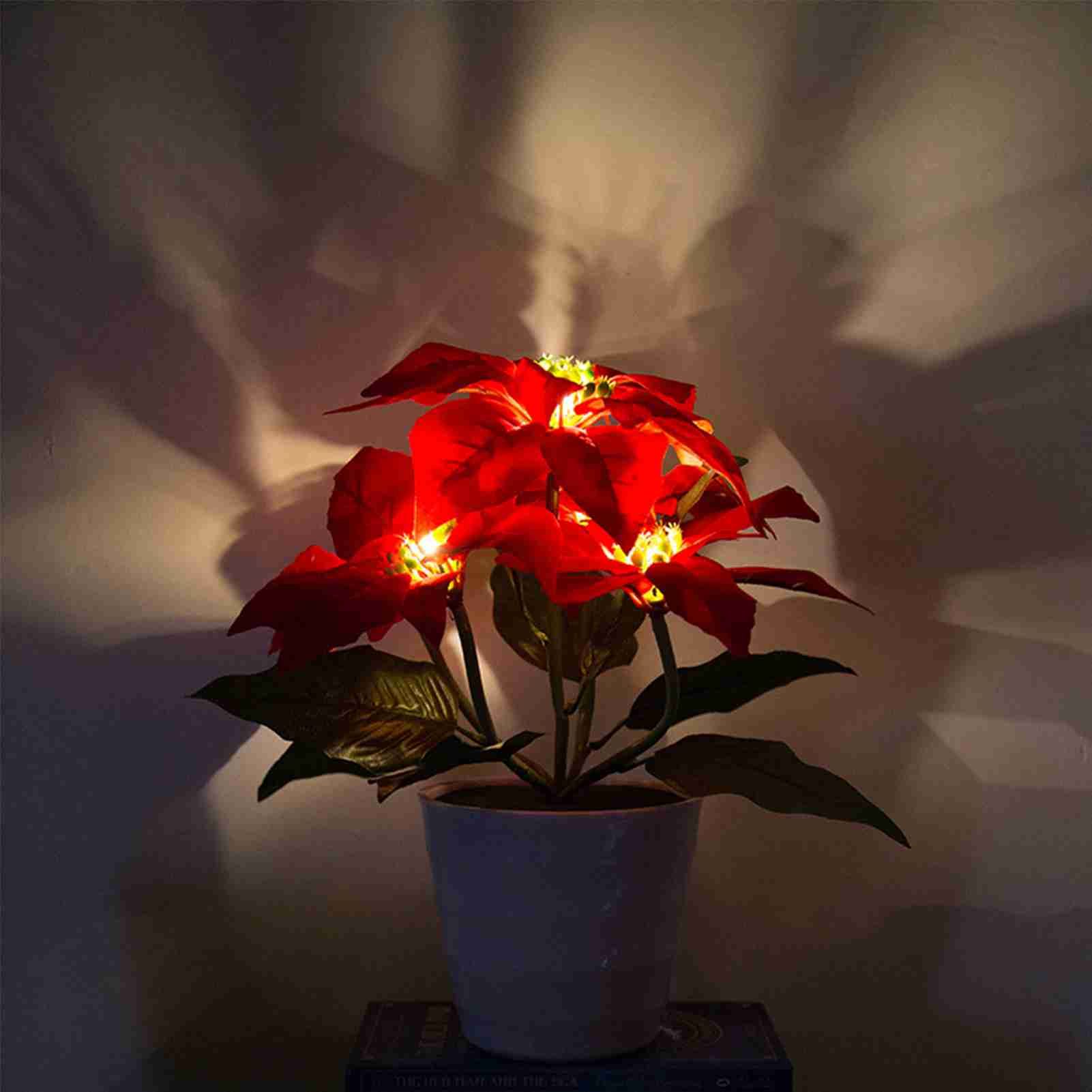 Artificial Potted Plant Xmas Flower Plants Simulation Poinsettia Table Lamp view 4