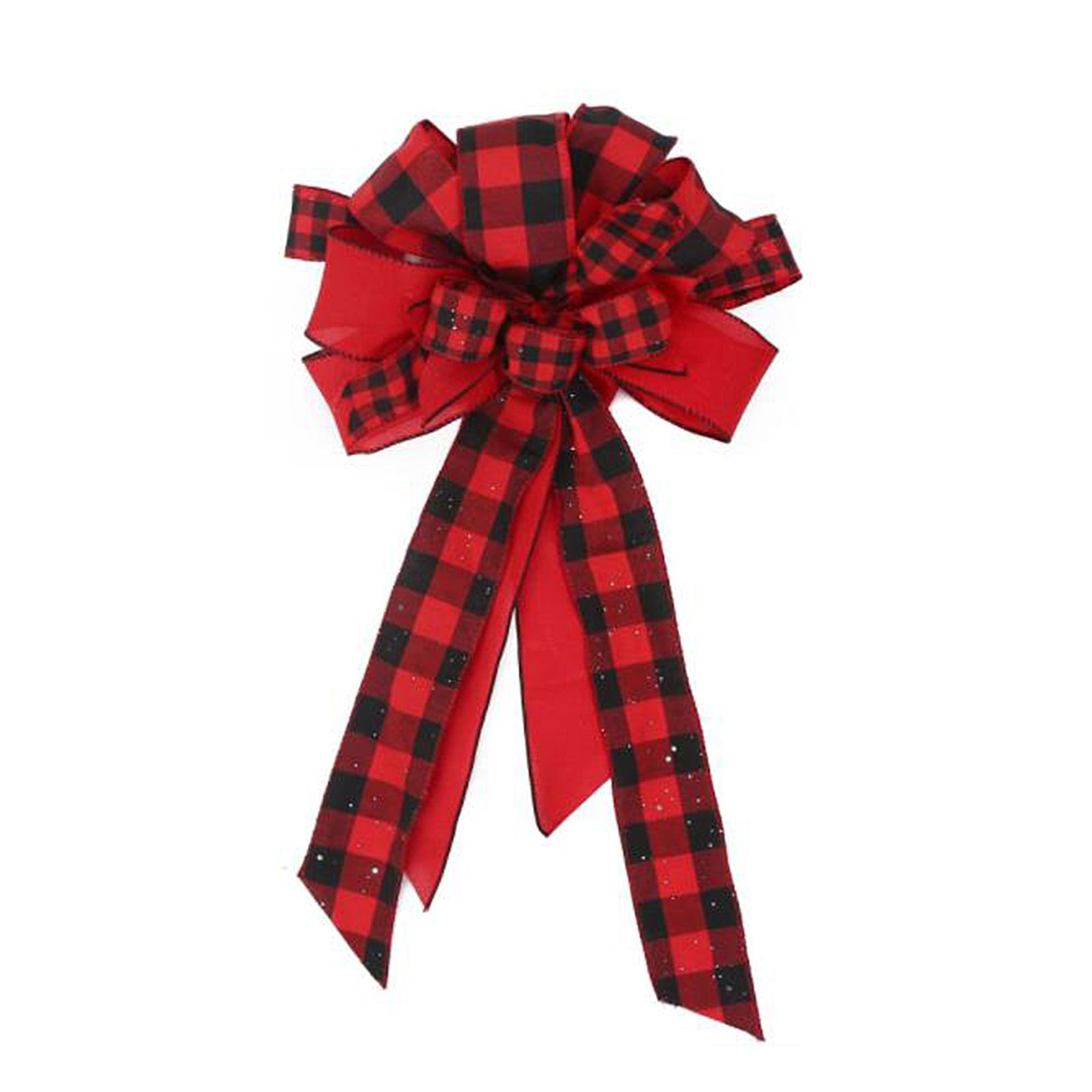 Tree Topper Bow Red Black Plaid Cloth Tree Top Bow Tie Decoration for DIY view 2