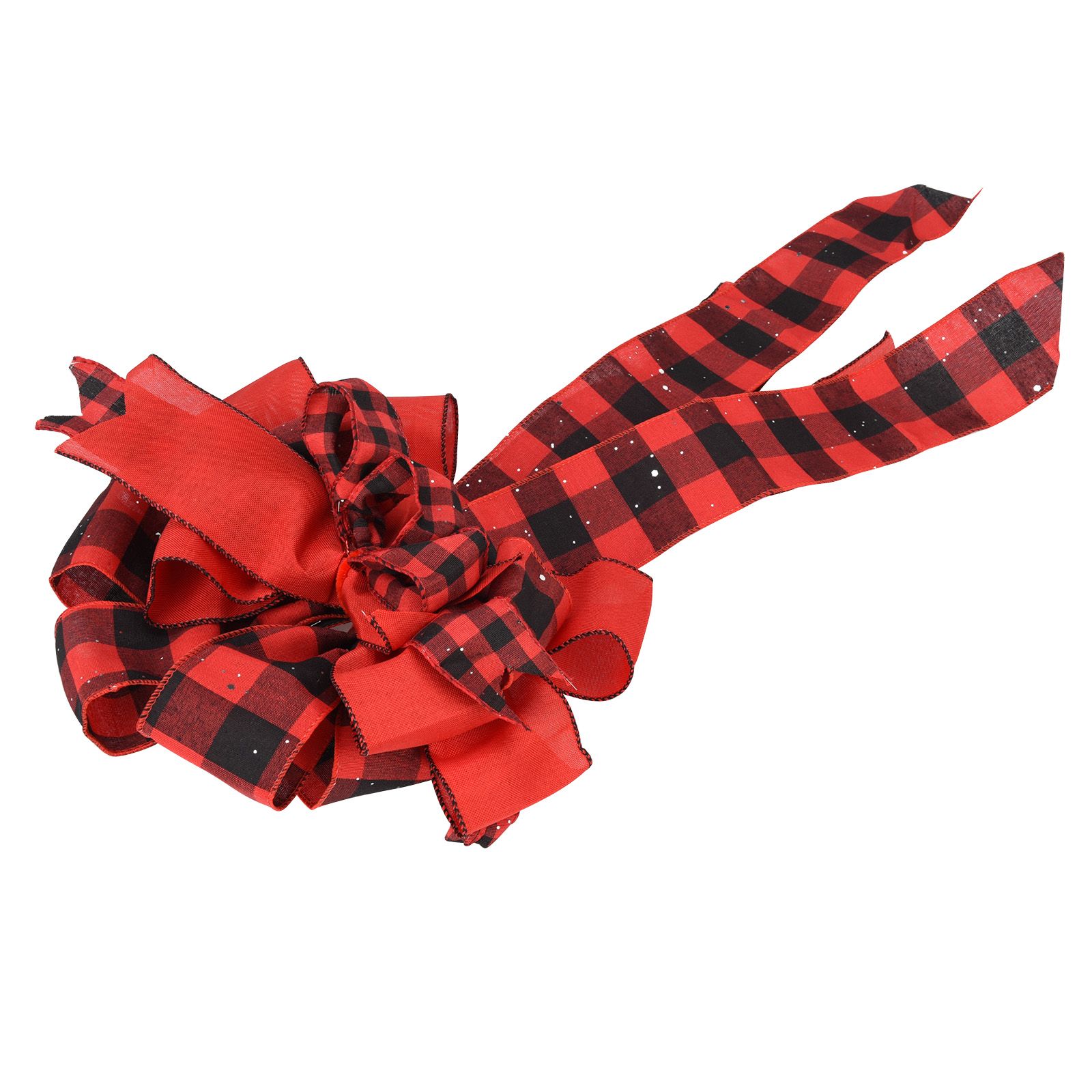 Tree Topper Bow Red Black Plaid Cloth Tree Top Bow Tie Decoration for DIY view 5