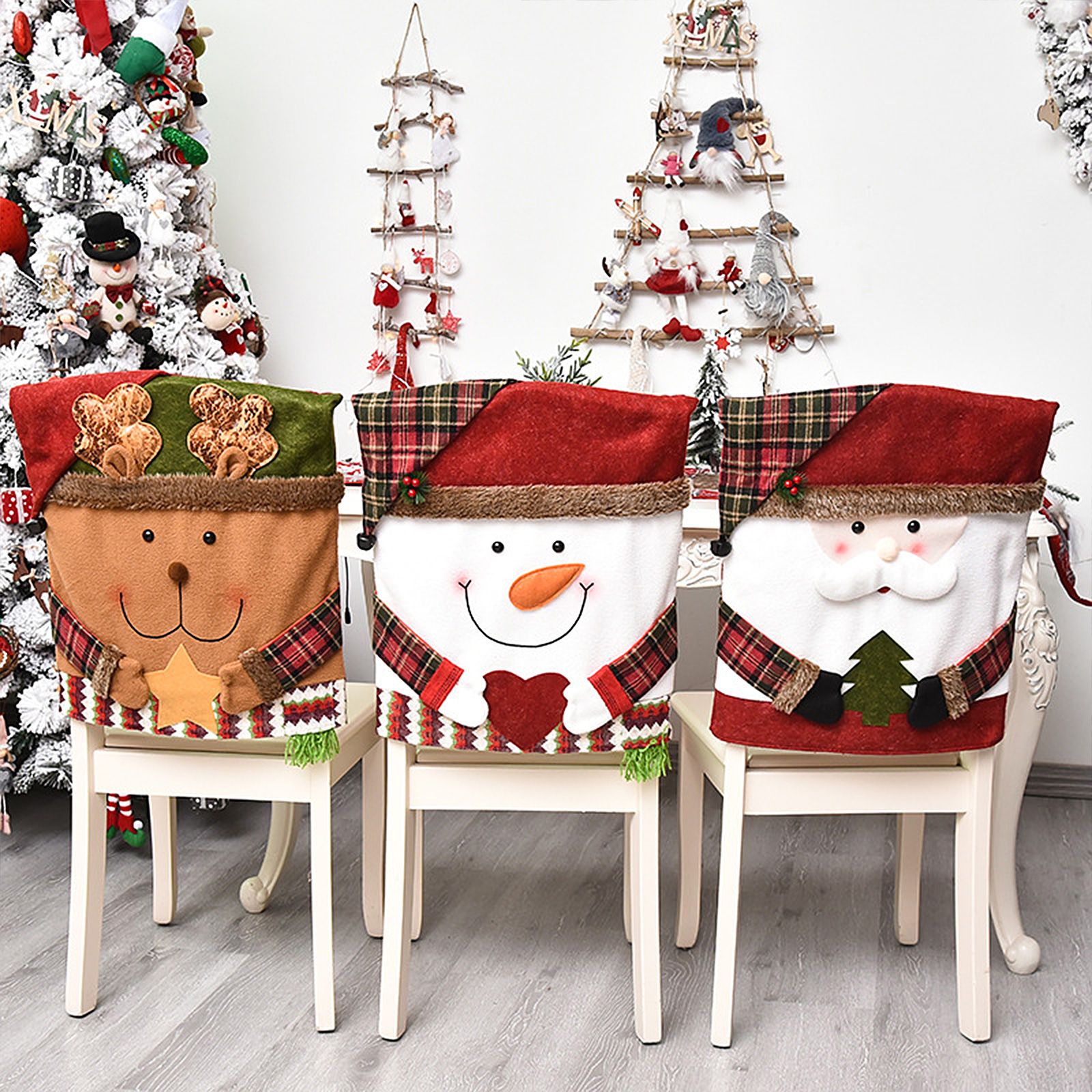 2PCS Xmas Chair Back Cover Cartoon Soft Reusable Removable Elk Design Chair view 3
