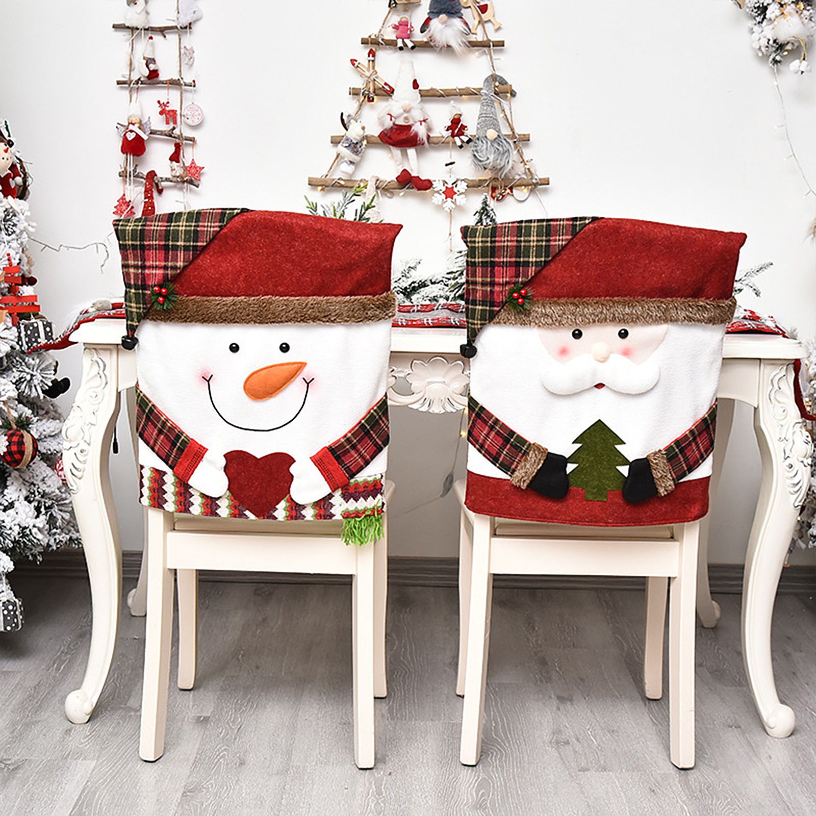 6PCS Xmas Chair Back Cover Cartoon Soft Reusable Removable Santa Design Chair view 4