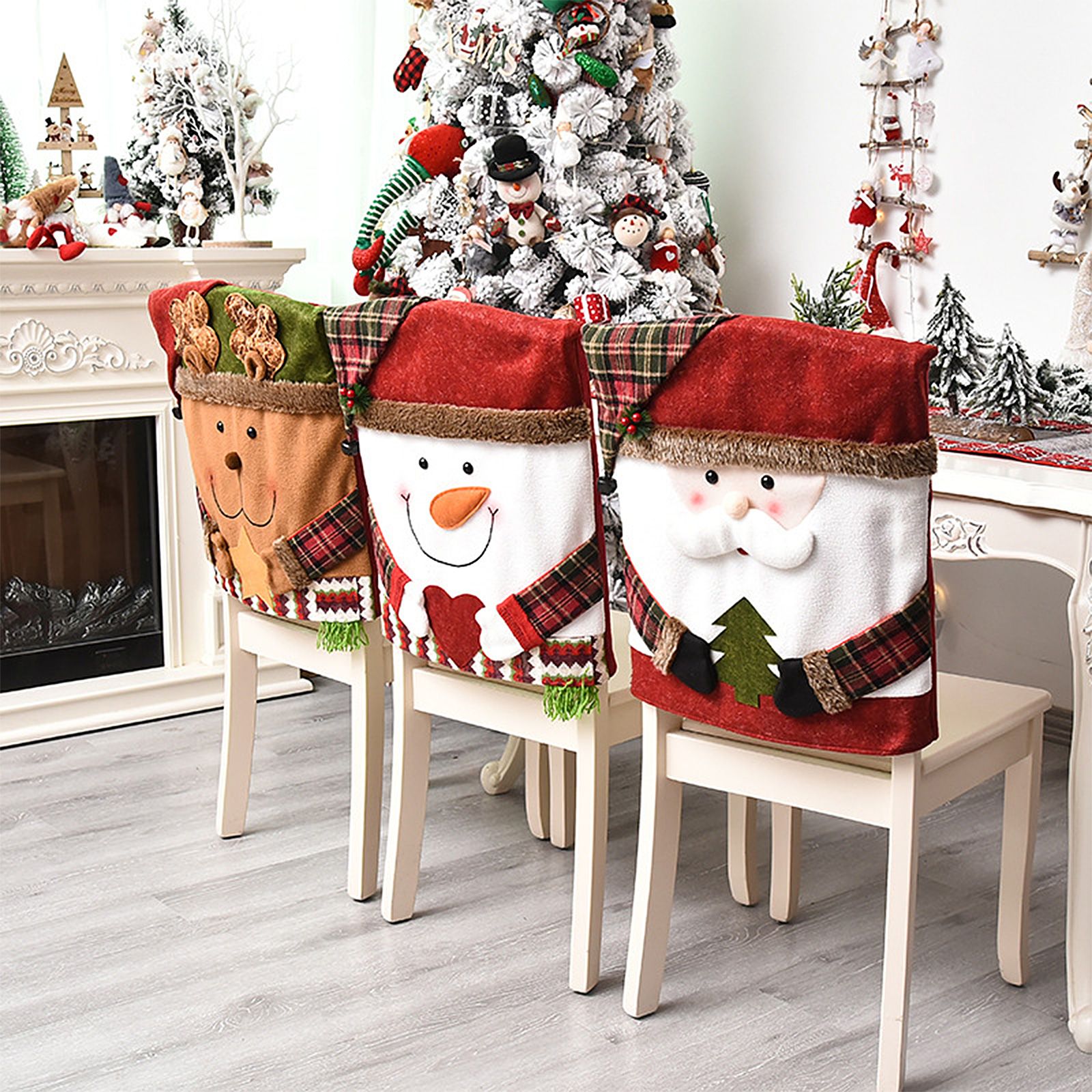 6PCS Xmas Chair Back Cover Cartoon Soft Reusable Removable Santa Design Chair view 6