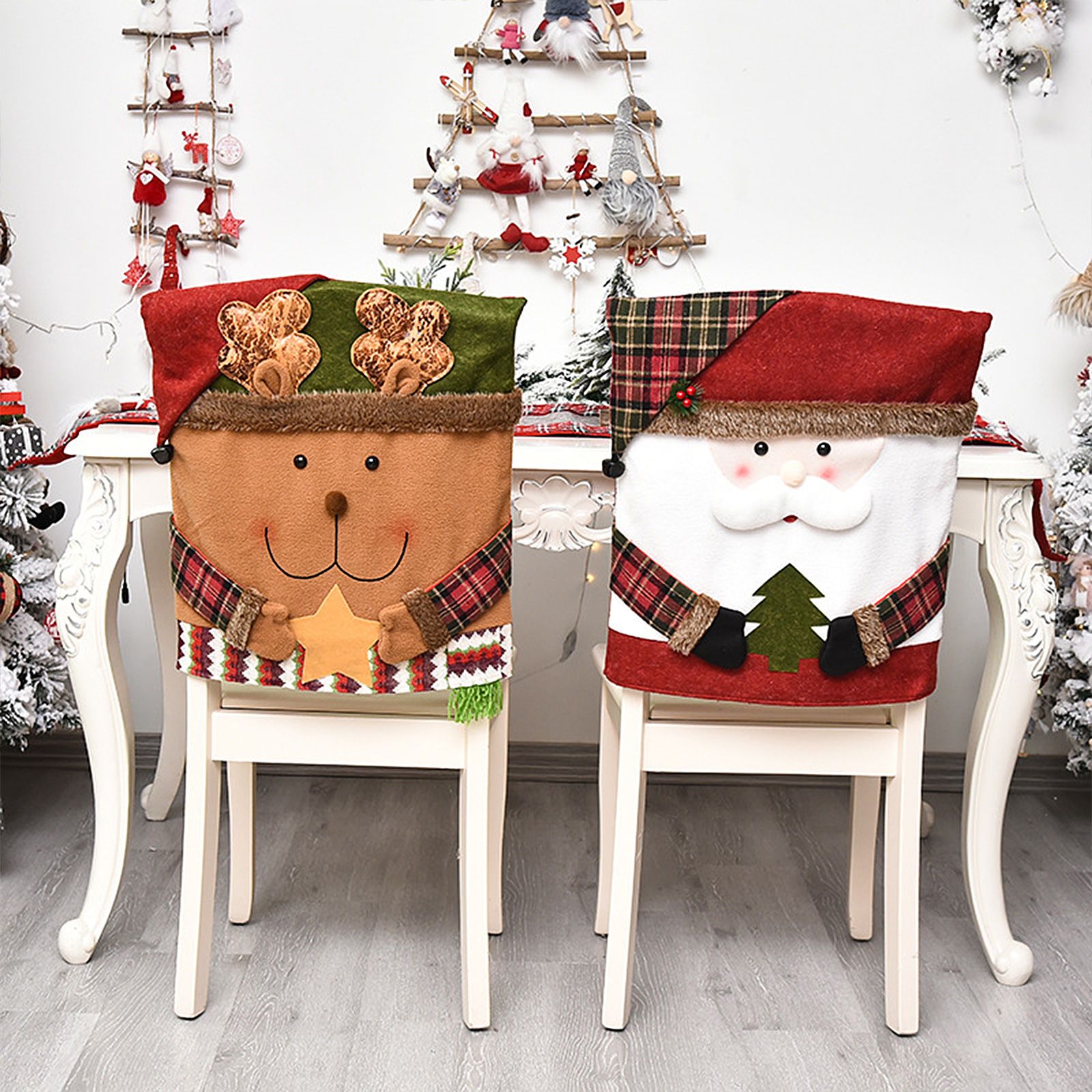 2PCS Xmas Chair Back Cover Cartoon Soft Reusable Removable Santa Design Chair view 5