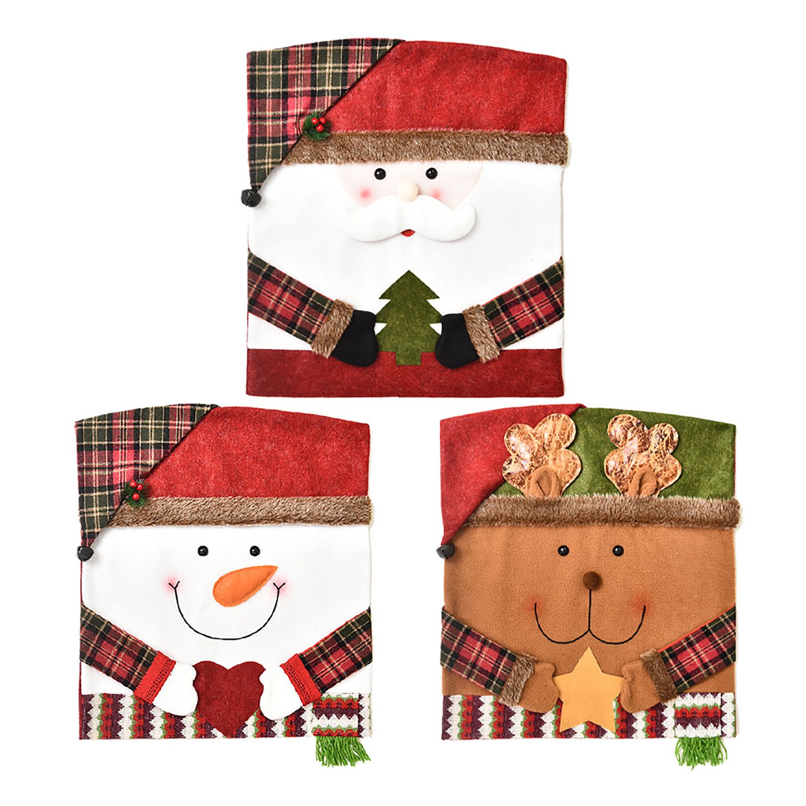 2PCS Xmas Chair Back Cover Cartoon Soft Reusable Removable Santa Design Chair view 7