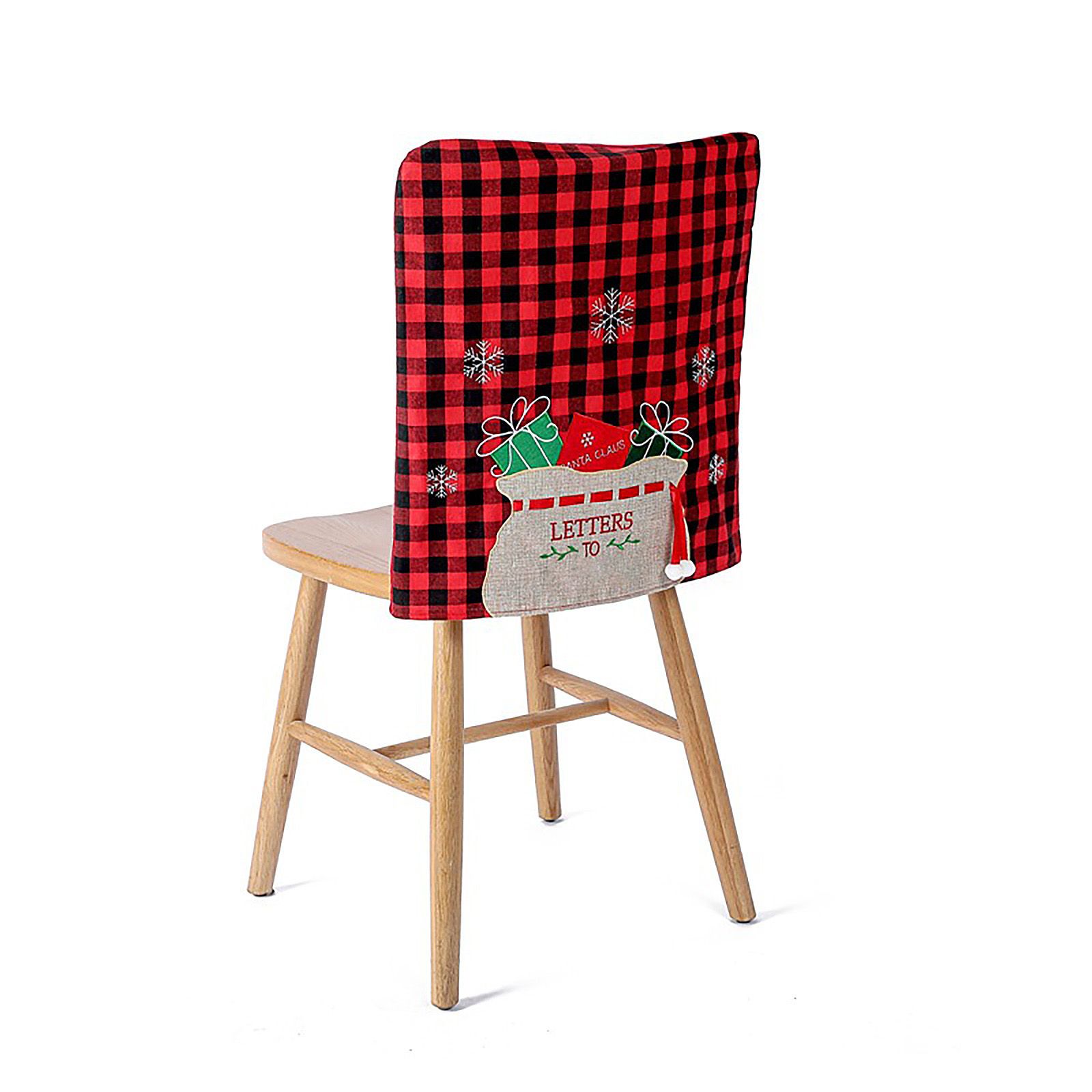 2pcs Xmas Chair Back Cover Black and White Plaid Soft Nonwoven Decorative