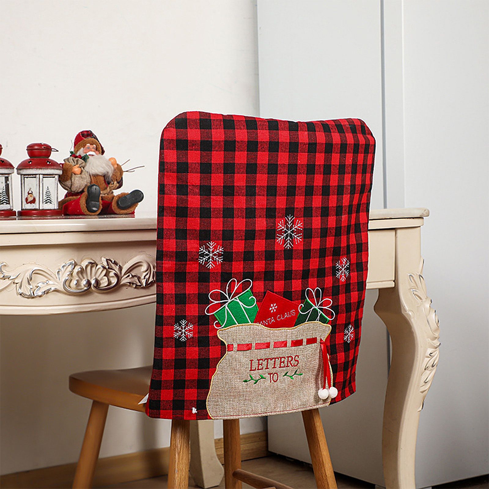 2pcs Xmas Chair Back Cover Black and White Plaid Soft Nonwoven Decorative view 2