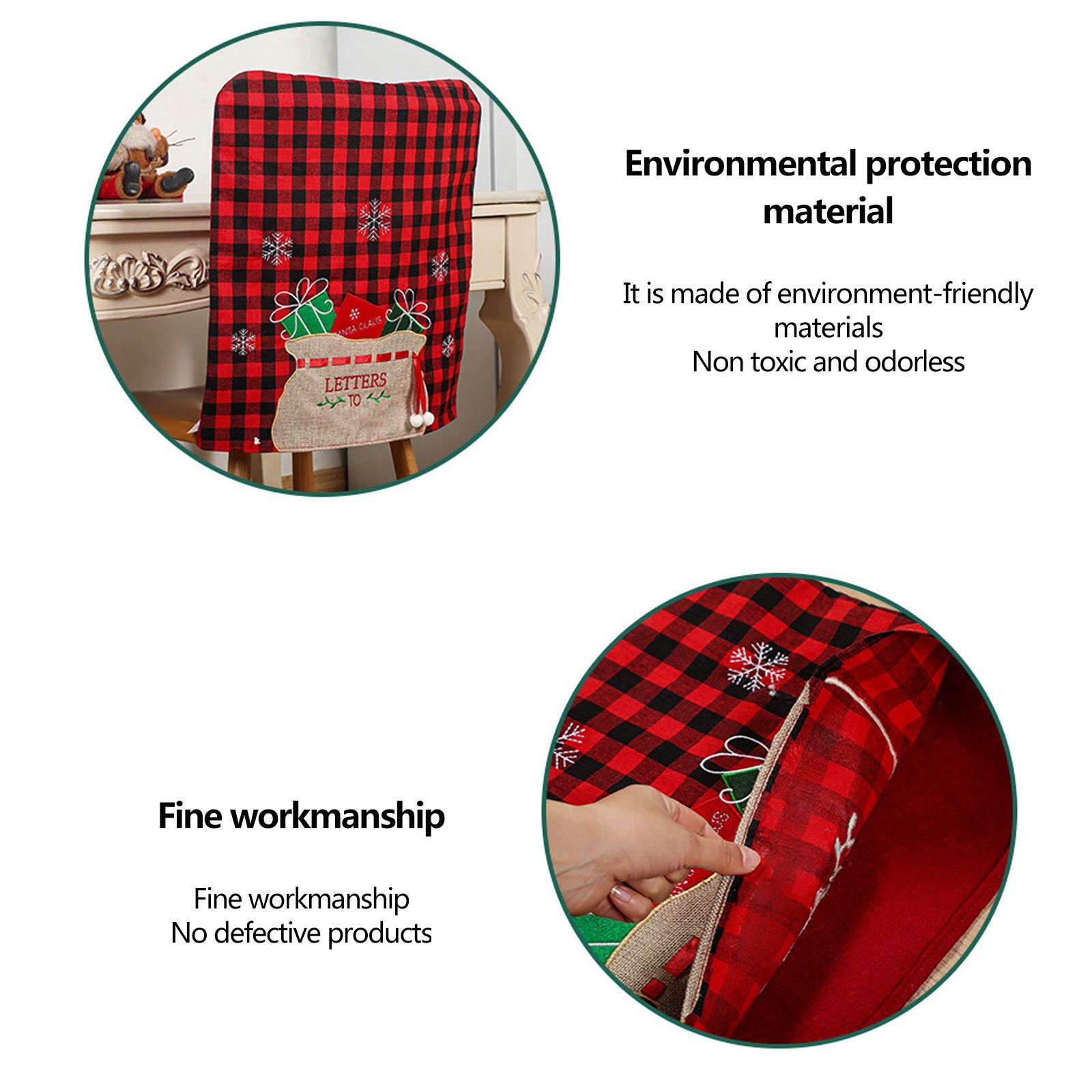 2pcs Xmas Chair Back Cover Black and White Plaid Soft Nonwoven Decorative view 5