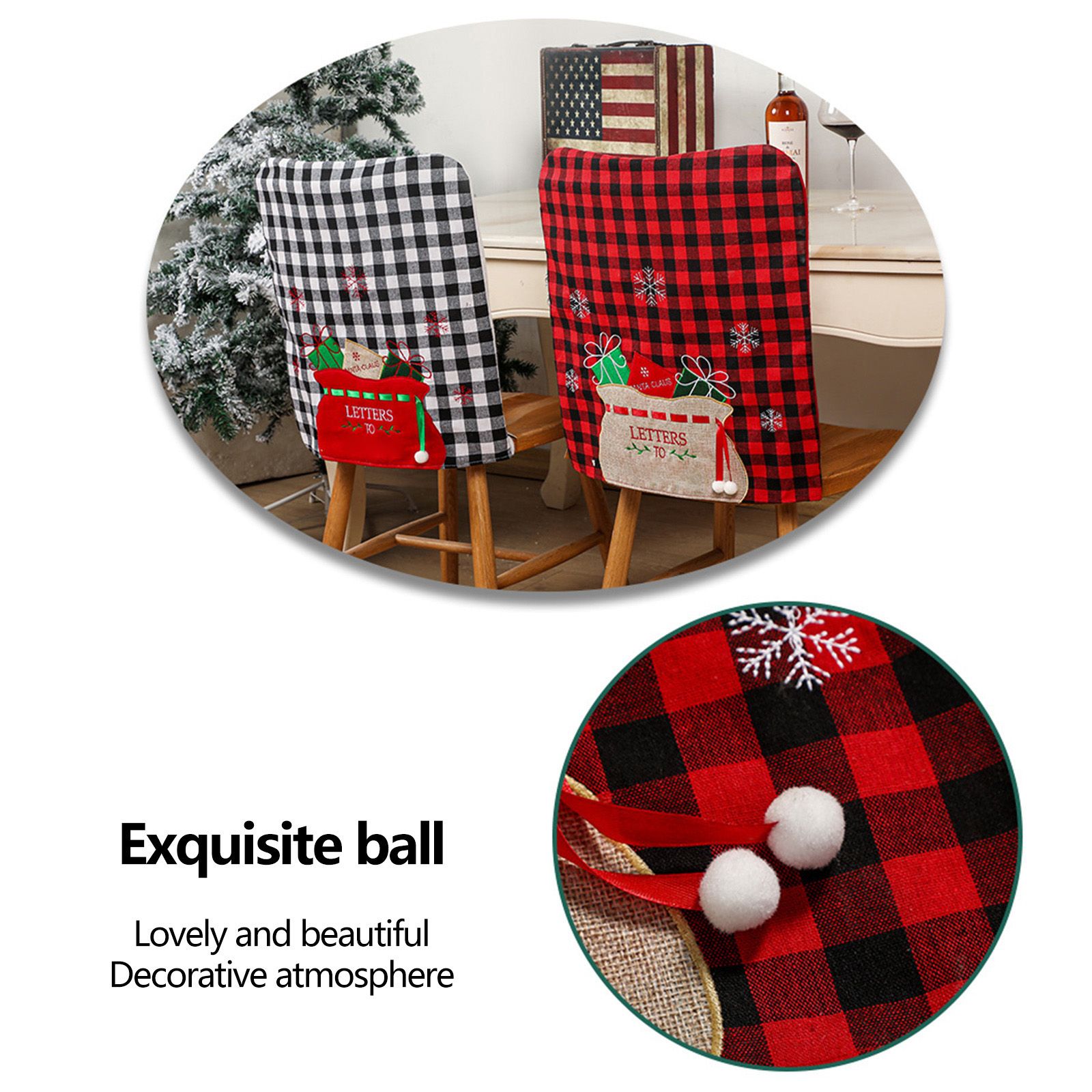 2pcs Xmas Chair Back Cover Black and White Plaid Soft Nonwoven Decorative view 6