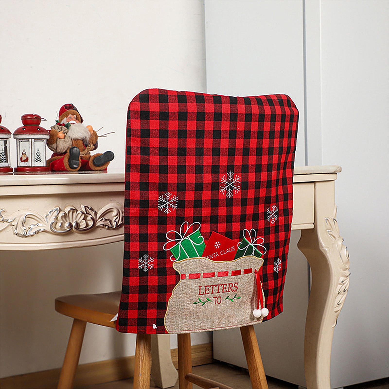 4pcs Xmas Chair Back Cover Black and White Plaid Soft Nonwoven Decorative view 2