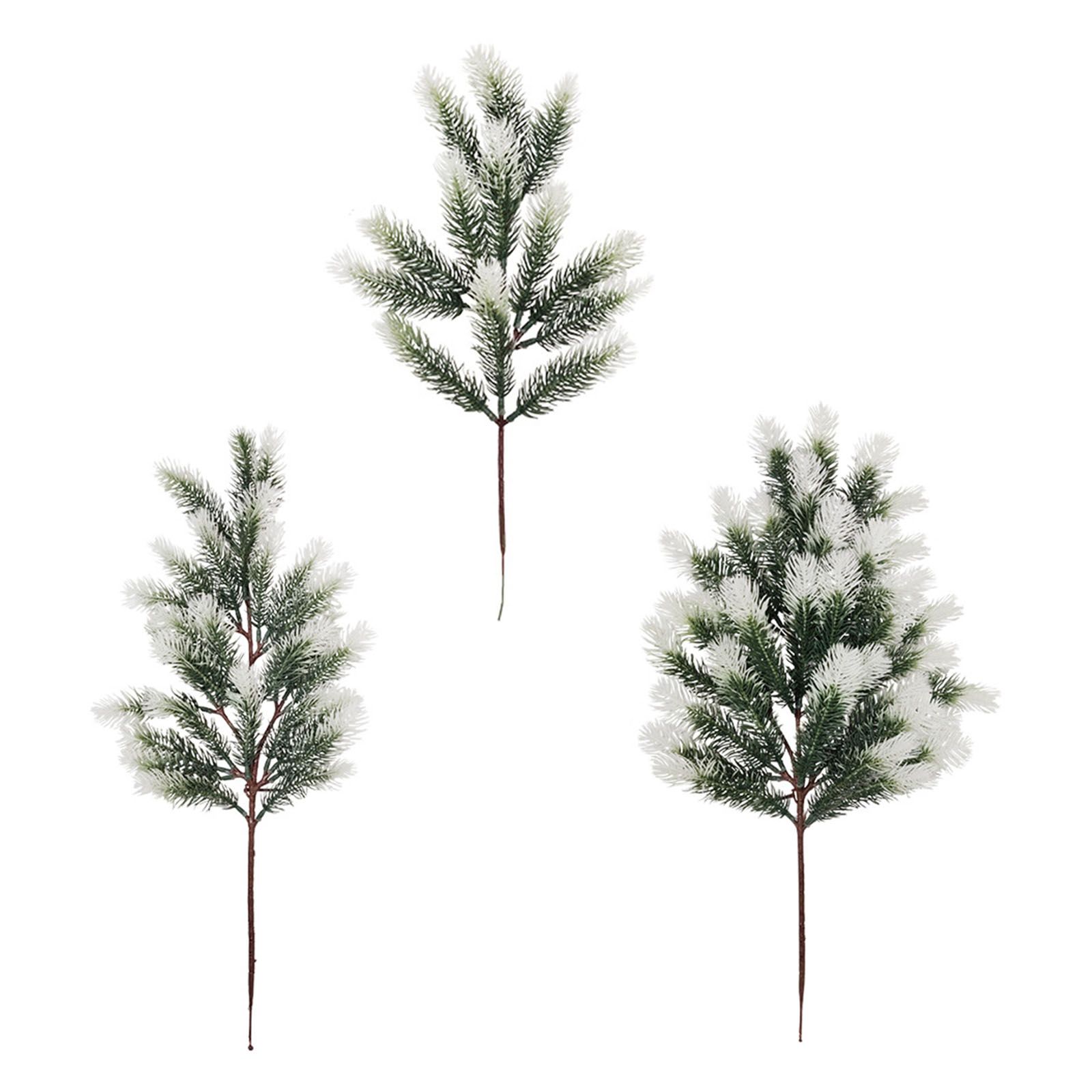 3Pcs Snowy Artificial Pine Needles 28 Branch Twig Frosted Pine Picks Greenery view 7
