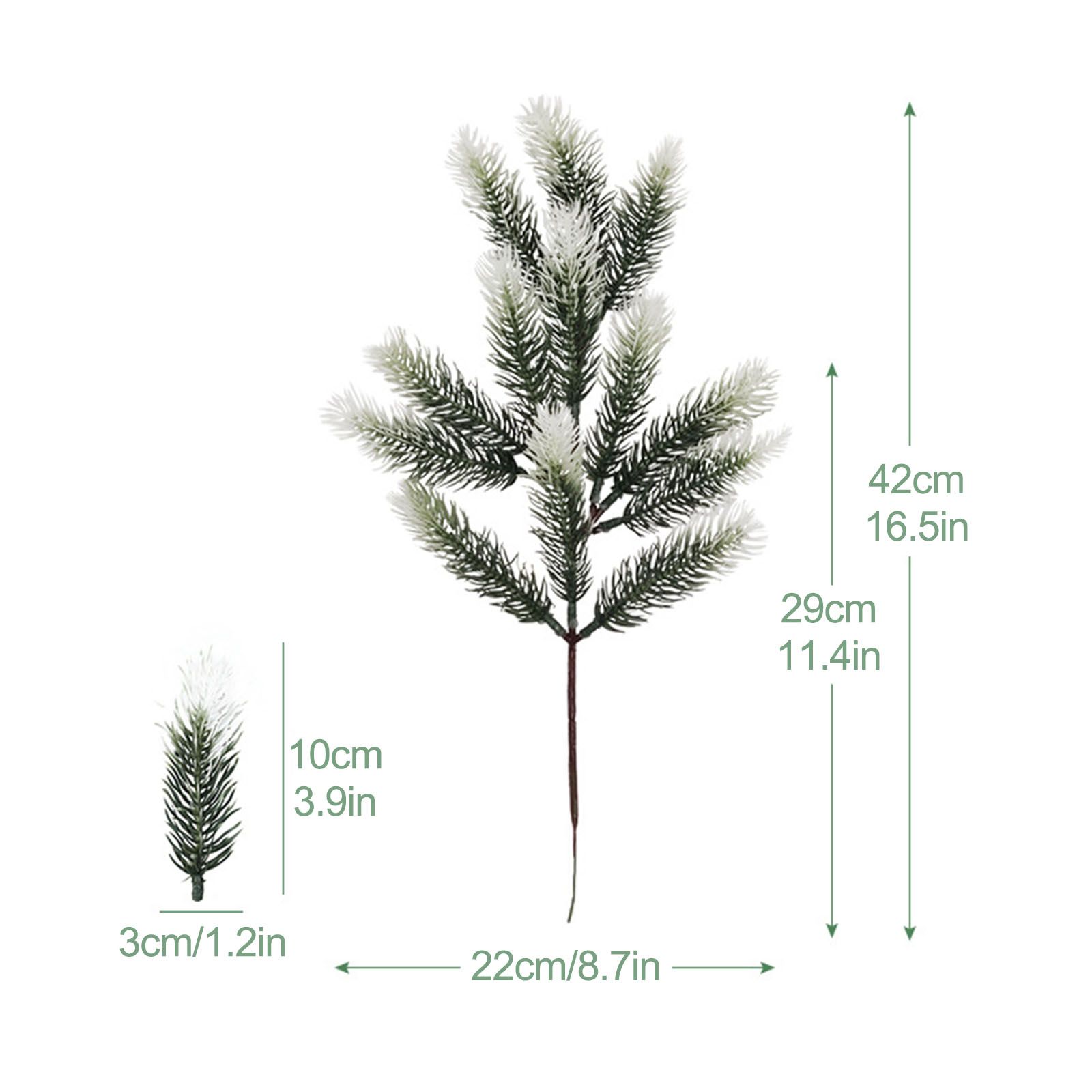 3Pcs Snowy Artificial Pine Needles 13 Branches Twig Frosted Pine Picks