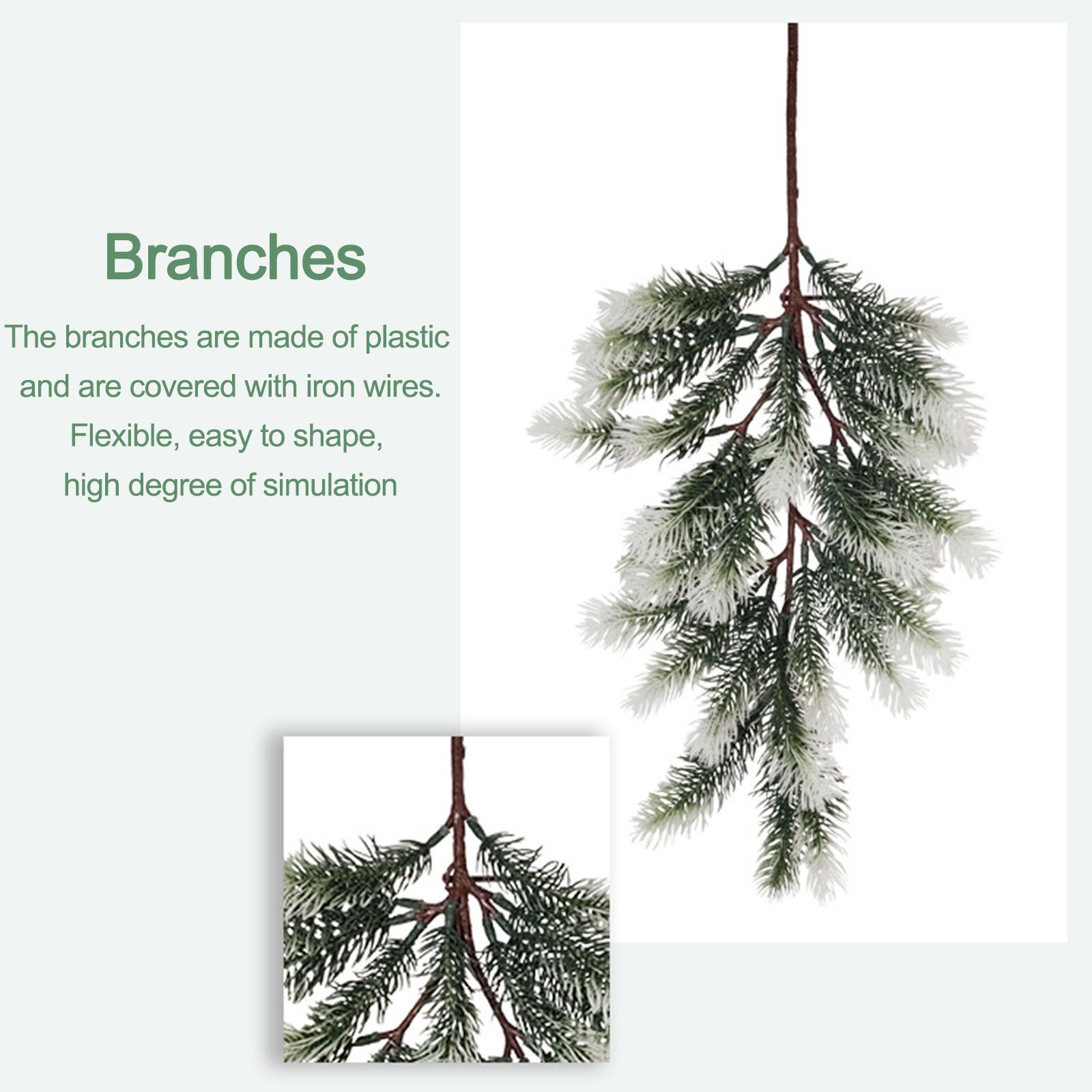 3Pcs Snowy Artificial Pine Needles 13 Branches Twig Frosted Pine Picks view 6