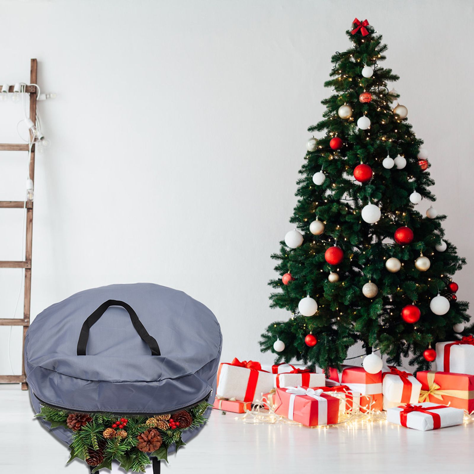 2 Pcs Wreath Storage Bag 420D Nylon Transparent Foldable Zipper Garland view 2