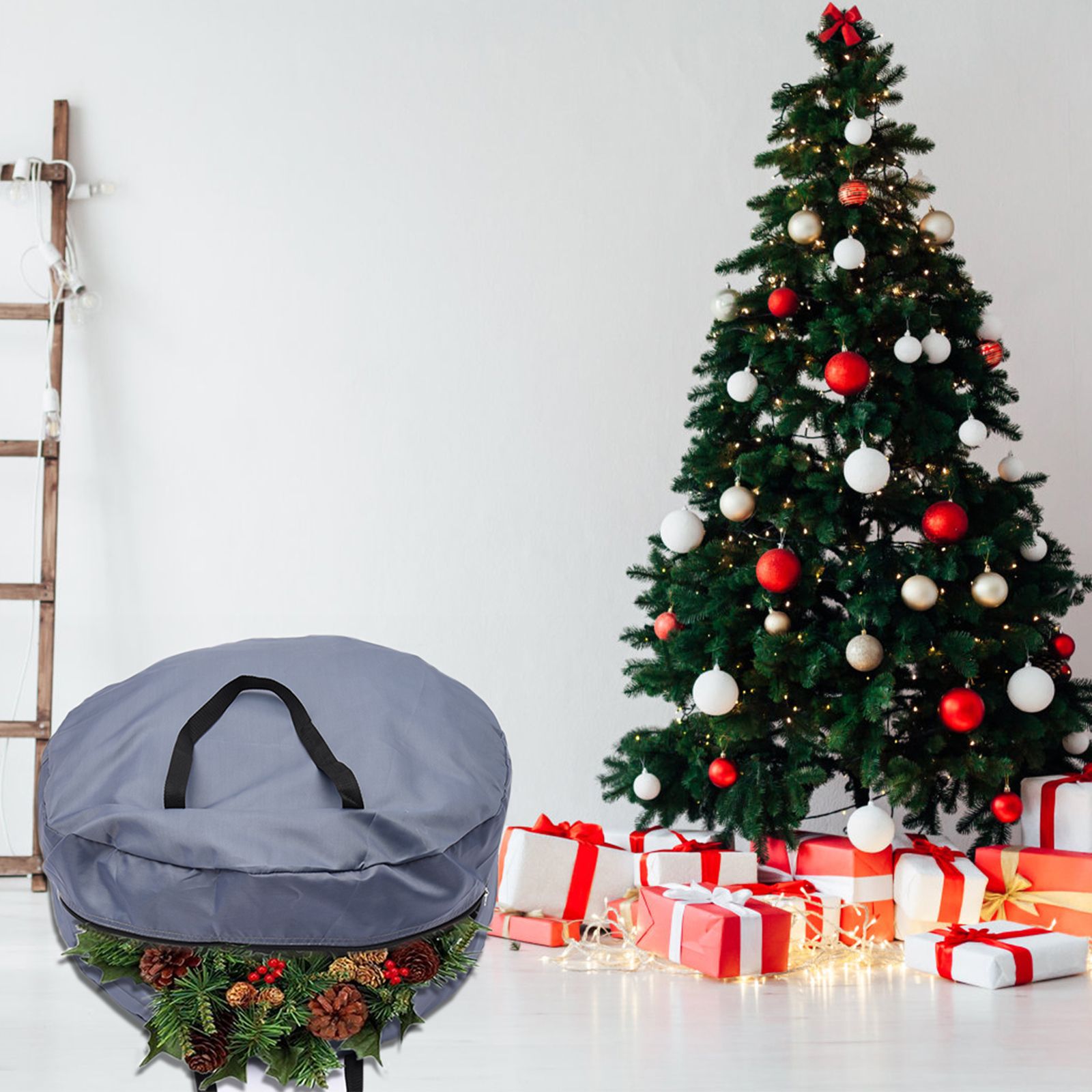 2 Pcs Wreath Storage Bag 420D Nylon Transparent Foldable Zipper Garland