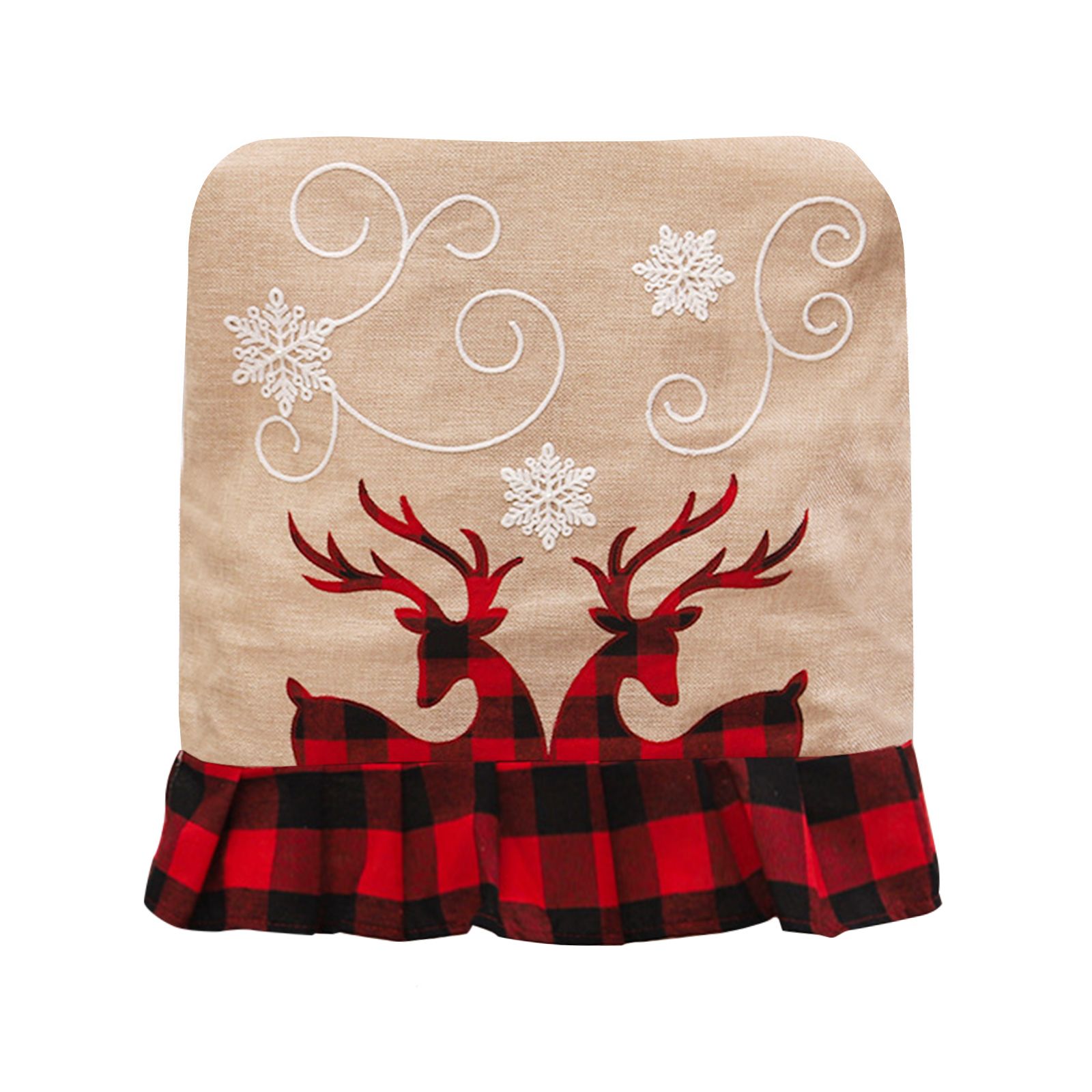 Xmas Chair Back Cover Linen Plaid Cloth Decorative Dining Chair Back Cover for — image 1