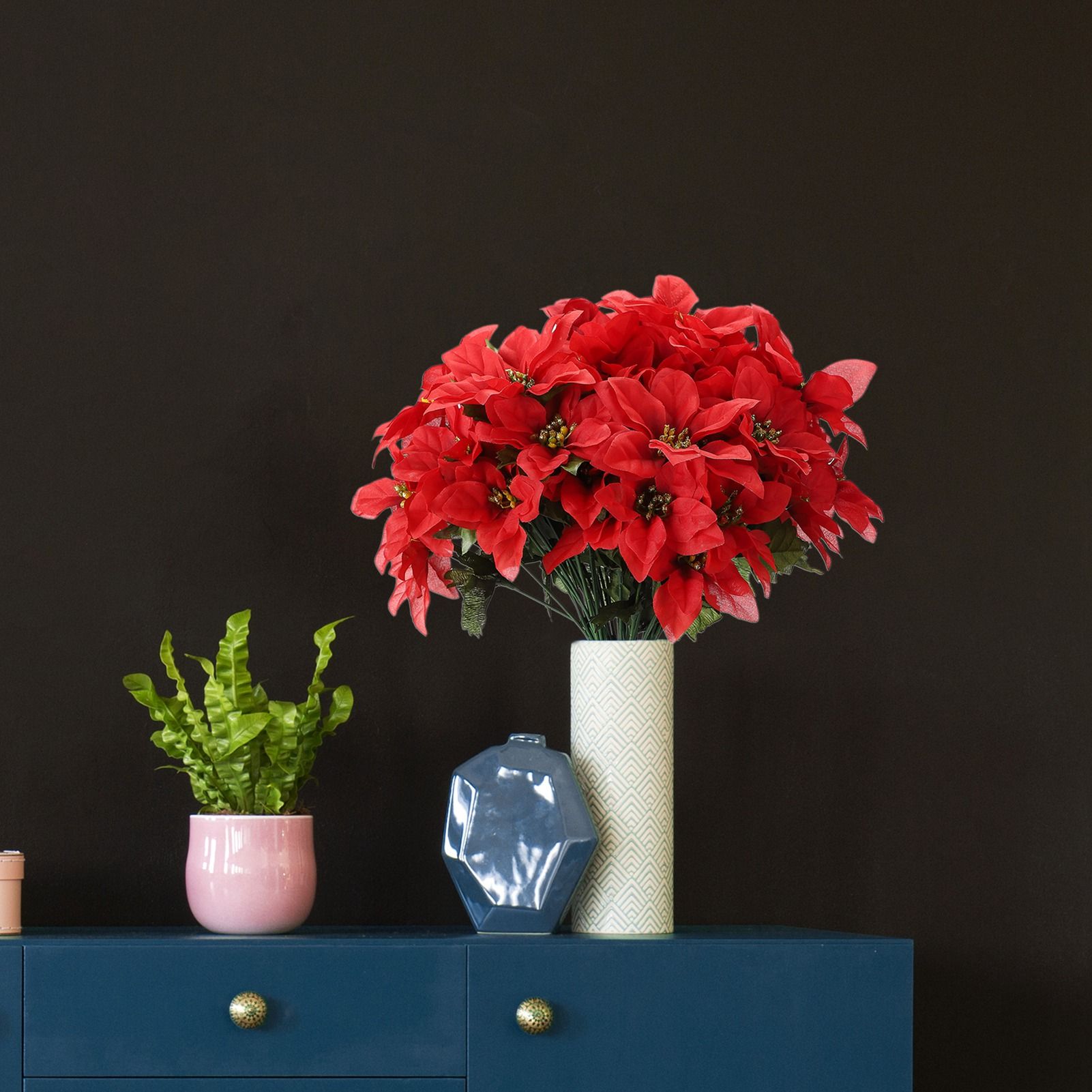 10 Pcs Artificial Poinsettia Flower 35cm 7 Heads 10cm Flower Diameter view 4